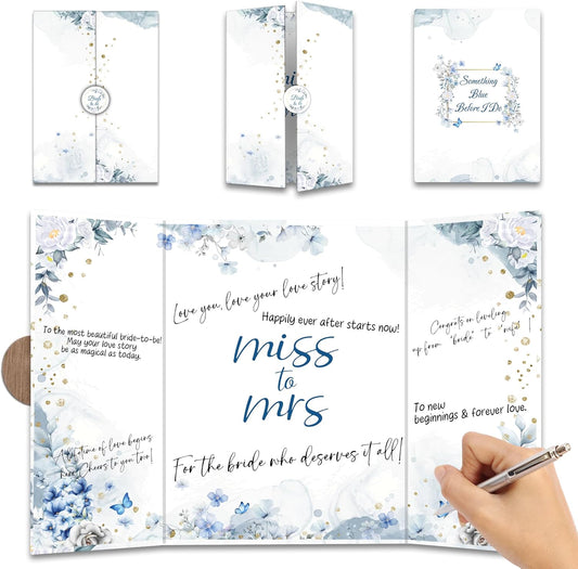 Blue Flowers Bridal Shower Decorations - 18 ''x12'' Bride-to-Be Signature Guest Book Alternative from Miss to Mrs - Signature Book Gifts - Bachelorette Party Wedding Reception Decor & Supplies -A08