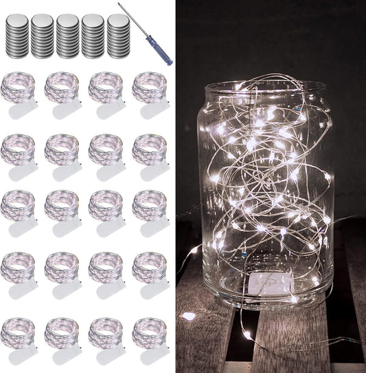 LAMPHOME 20 Pack Fairy Lights Battery Operated String Lights, 20 LED on 6.6FT Silvery Copper Wire, Firefly Fairy String Lights for Wedding Party Mason Jar Christmas Decorations Bedroom Decor(White)