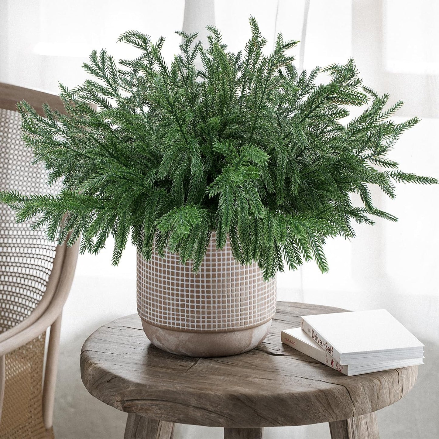 24 Pcs Christmas Norfolk Pine Branches, Artificial Pine Christmas Stems Real Touch Faux Greenery Pine Picks for Vase DIY Garland Wreath Home Indoor Outdoor Decoration