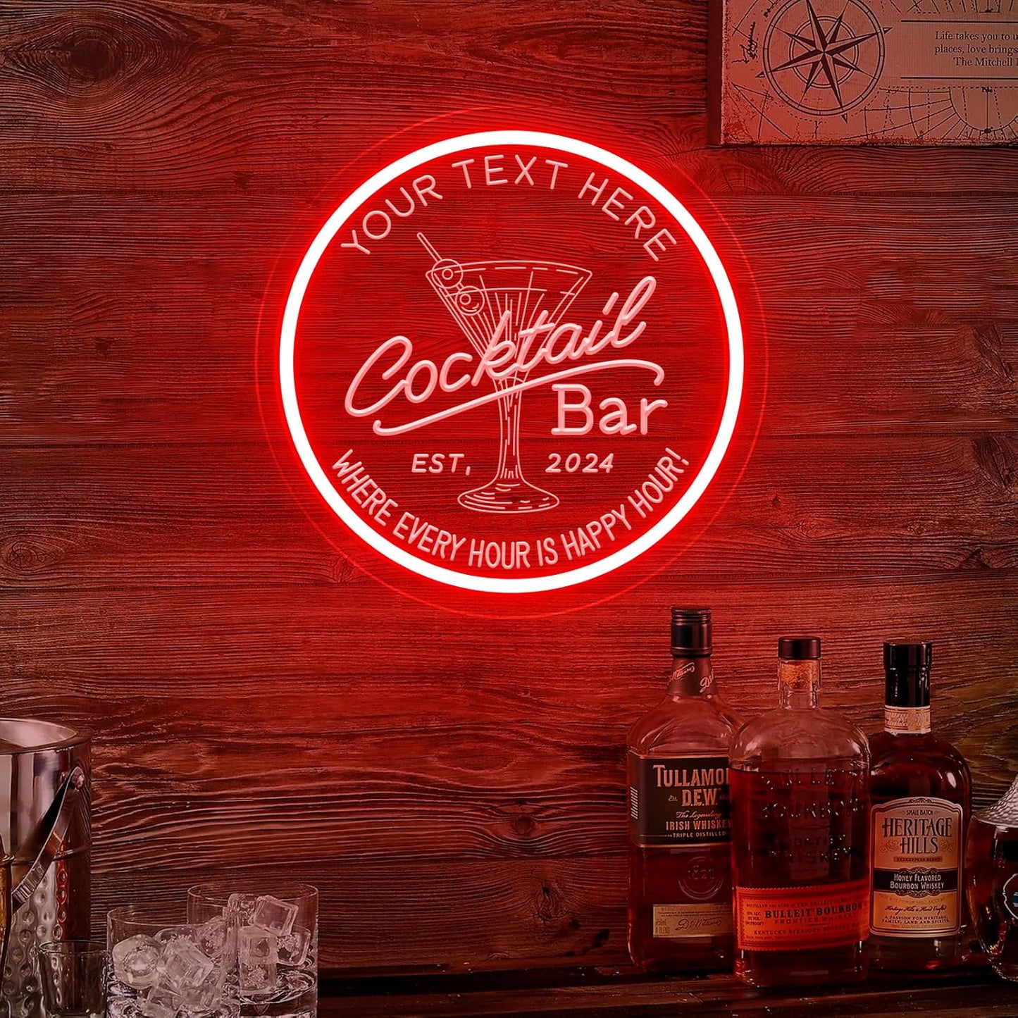 Personalized Cocktail Bar Neon Sign for Home Bar, Custom LED Neon Signs for Man Cave Pub Tavern Bistro Lounge Martini Wall Decor, Customized LED Light Up Signs for Men Dad Husband Gifts