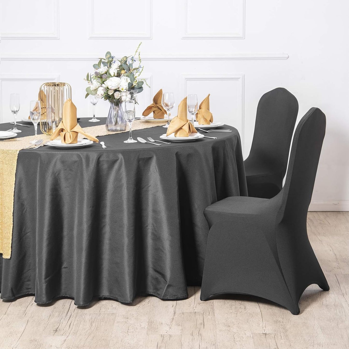 Ascoza 2pack 90 Inch Black Round Tablecloth in Polyester Fabric for Wedding/Banquet/Restaurant/Parties