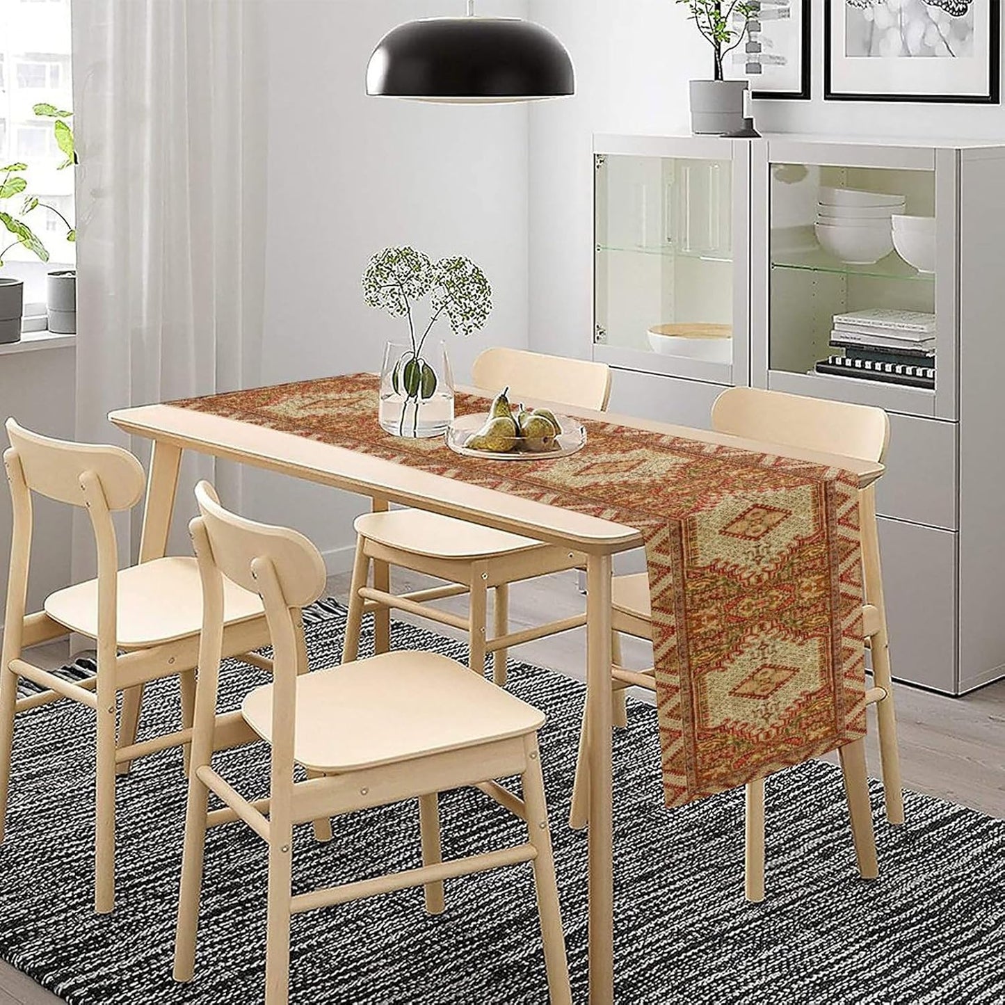 Boho Bohemia Style Orange Table Runner, Country Rustic Farmhouse Magical Abstract Print Pattern for Home Kitchen Table Decor Dining Coffee Room Garden Party Decor 13x60in