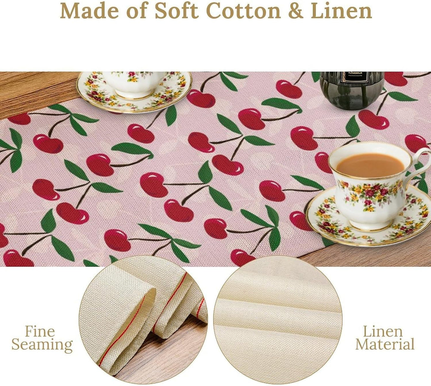 Cherry Table Runner,Spring Summer Fruit Table Runner for Kitchen Dining Table Home Party Decoration 13x90 Inch
