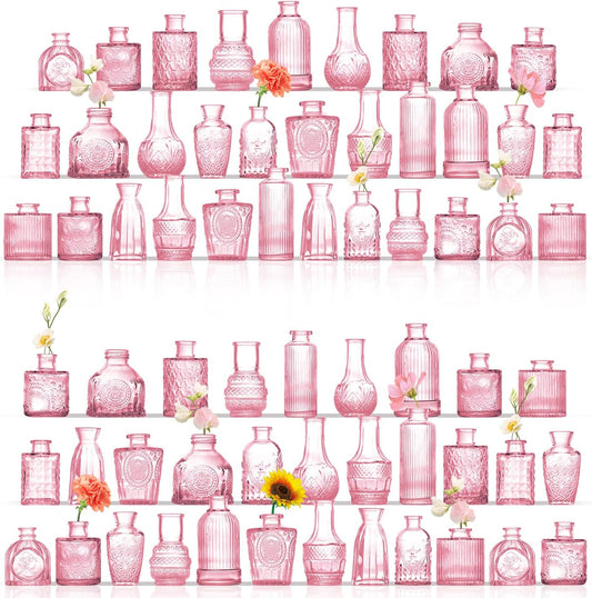 Bud Vases in Bulk 64, Glass Vases for Centerpieces, Small Vases for Flowers, Small Flower Vase for Centerpieces, Mini Vintage Vase, Pink Bud Vases for Wedding Table Decor