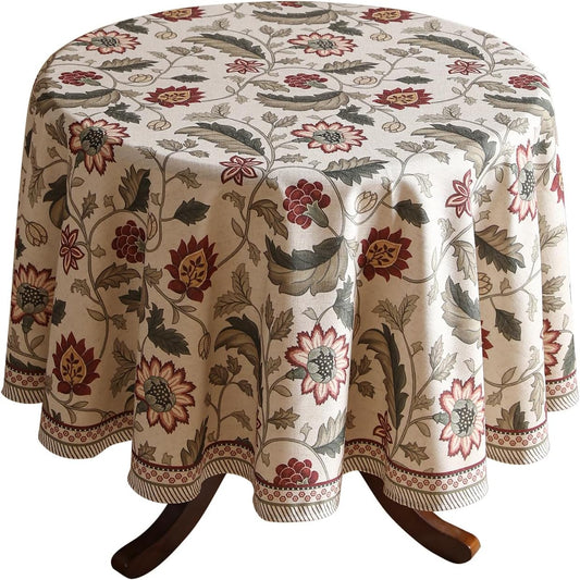 ISAENNE Designer Provence Floral Round Tablecloth,Linen Colorful Washable Indoor Table Cloth,Durable Home Decor Tablecloths for Dining Thanksgiving Kitchen Christmas,Diameter 67"-Ratina