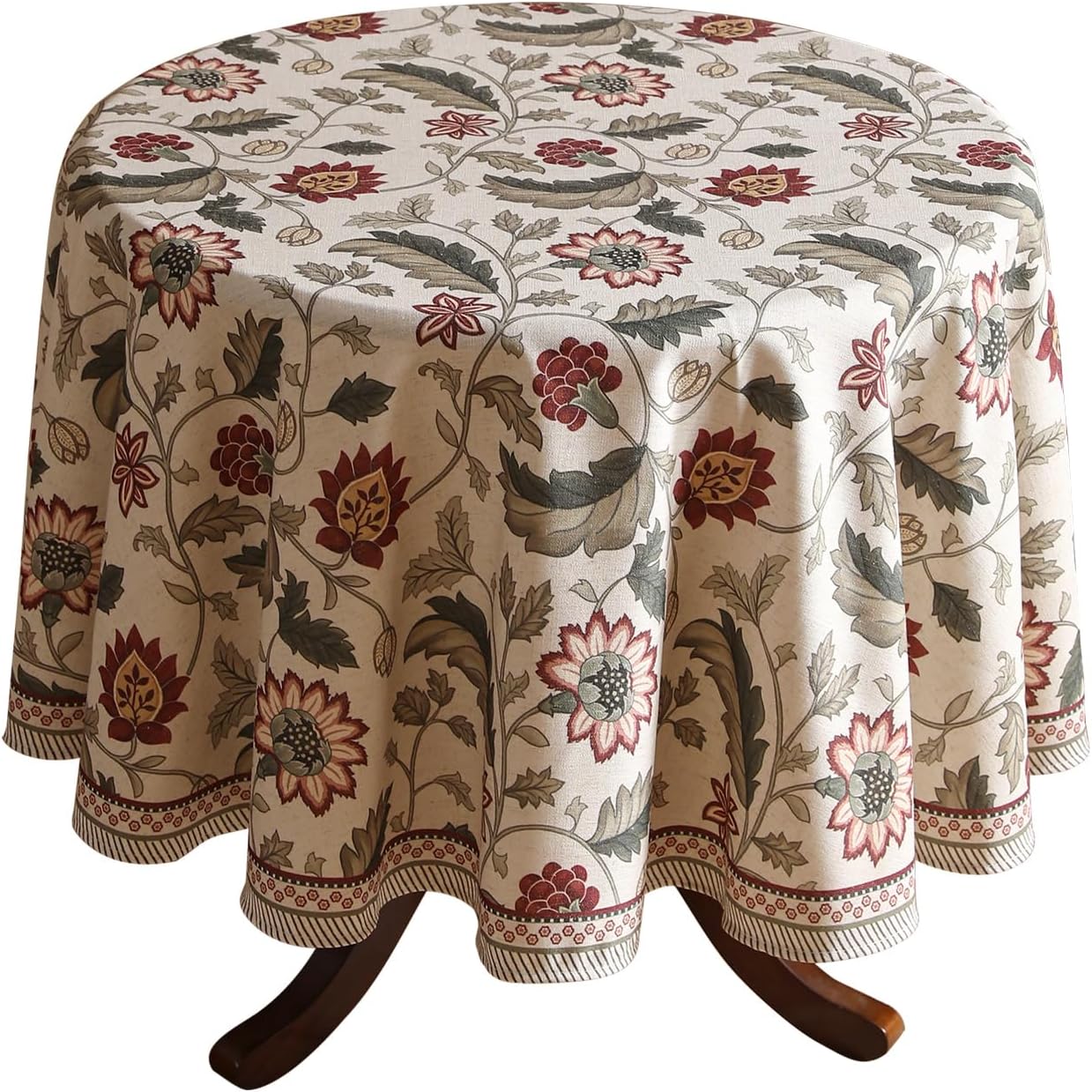 ISAENNE Designer Provence Floral Small Round Tablecloth,Linen Colorful Washable Indoor Table Cloth,Durable Home Decor Tablecloths for Dining Thanksgiving Kitchen Christmas,Diameter 55"-Ratina