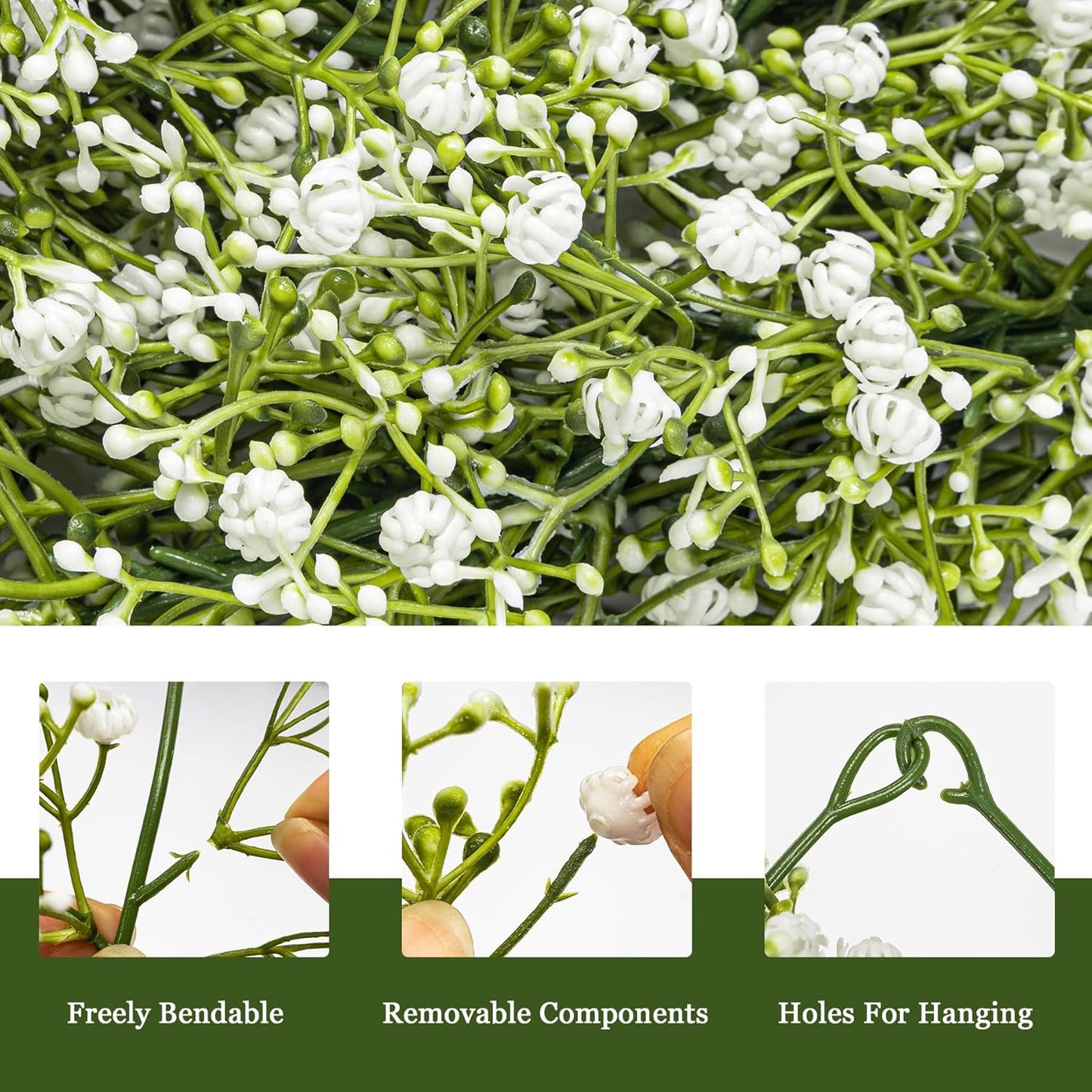 2 Pcs 5.8ft Artificial Baby Breath Flower Vines, Babys Breath Artificial Flowers Real Touch Faux Gypsophila Hanging Fake Baby's Breath Garlands for Wedding and Baby Shower Decor（White）