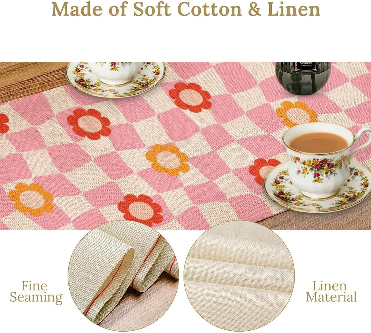 Vintage Floral Table Runner,60s Retro Color Funky Hippie Print Table Cloth Kitchen Dining Table Home Party Decoration 13x108 Inch