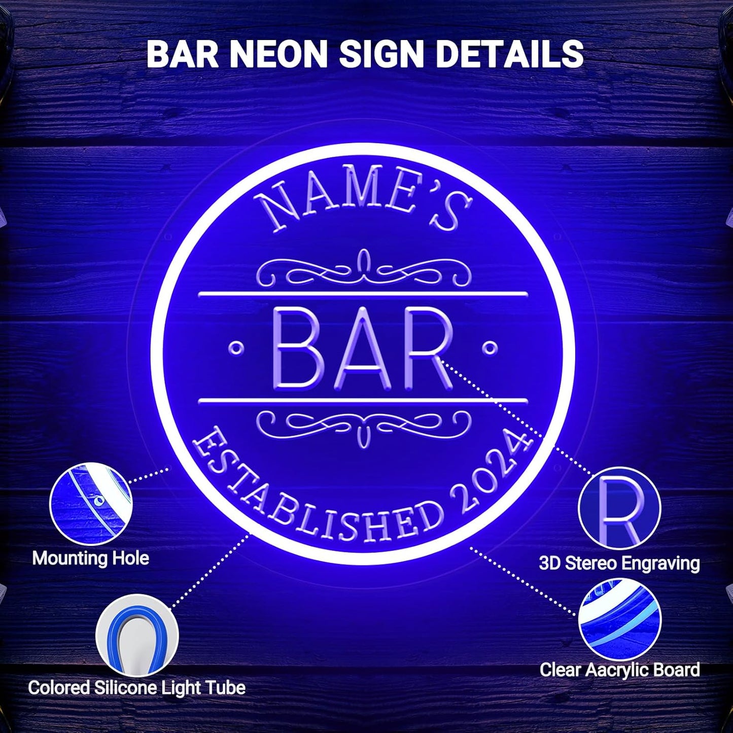 Custom Bar Neon Sign for Man Cave, Personalized LED Bar Light Up Signs for Wall Decor, Dimmable Customized Neon Lights for Men Dad Gifts, Home Pub Tavern Bistro Business