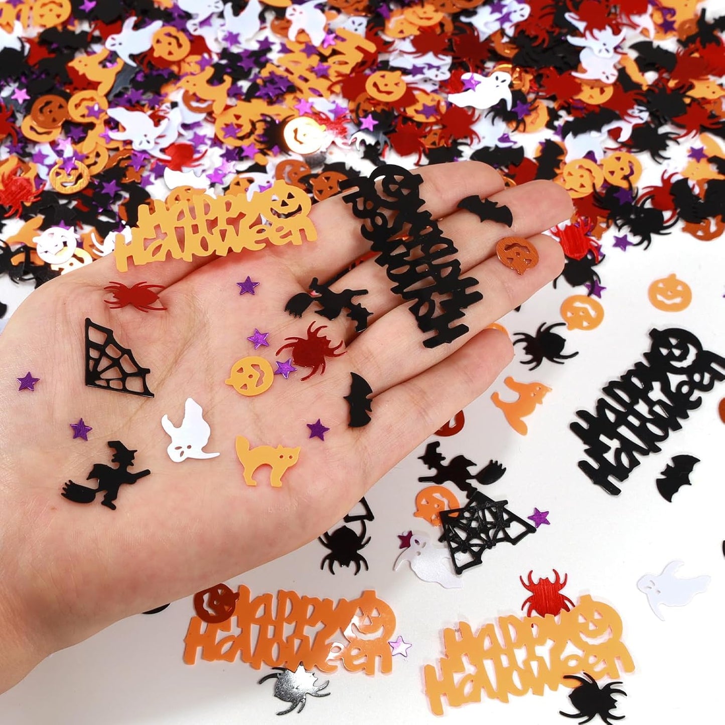 Halloween Party Table Scatter Confetti, 3000 Pcs Pumpkin Spider Webs Bat Foil Metallic Confetti for Halloween Party Table Decorations
