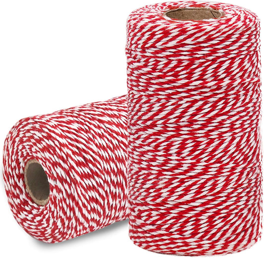 HRX Package Red and White Cotton Twine 656 Feet x 2 Roll, Durable Bakers Twine, Gift Wrapping String, Arts Craft