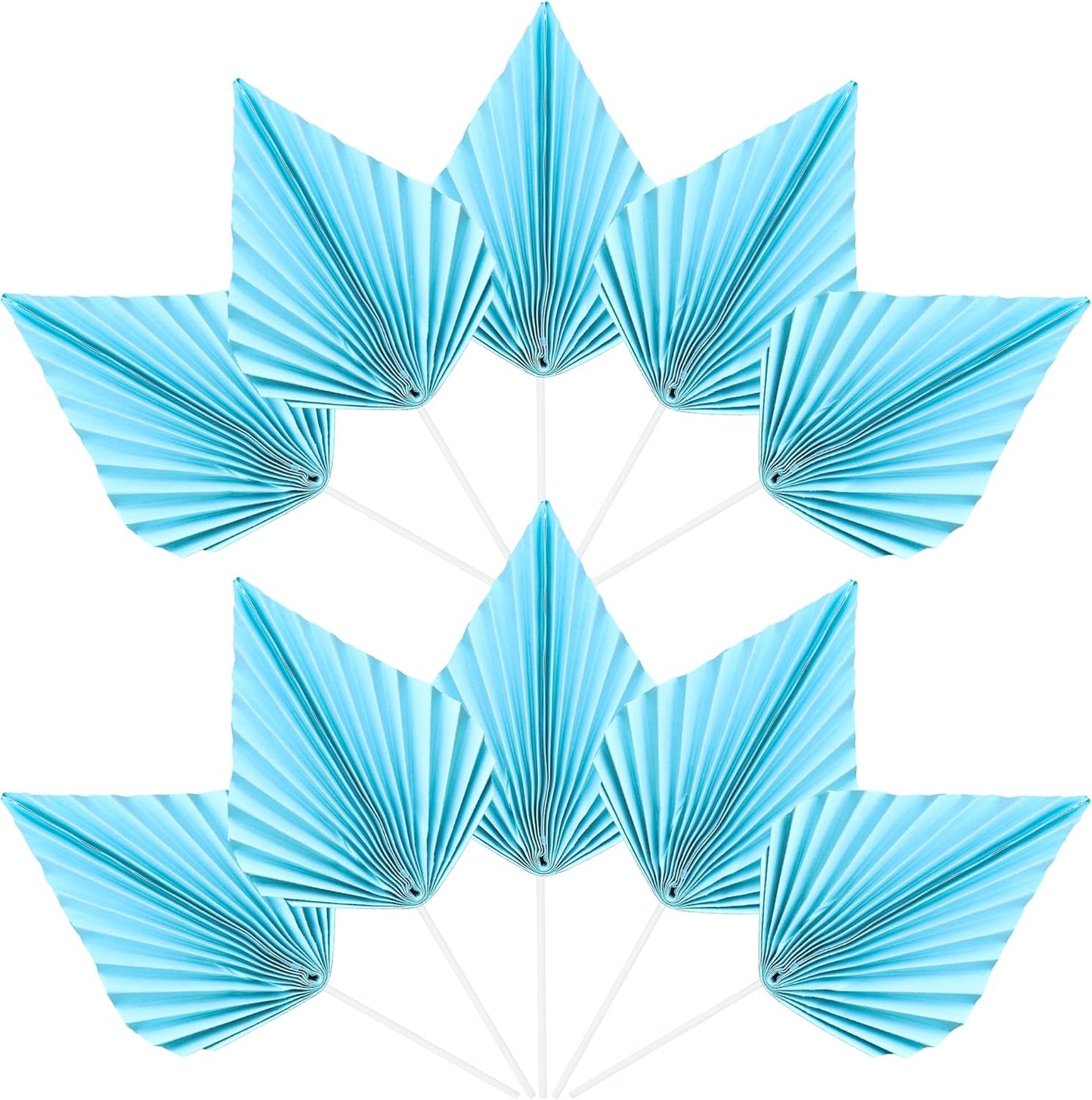 Ephlyn 6Pcs Paper Palm Fan Cake Topper Palm Leaf Fan Cake Pick Decoration for Insert DIY Craft Project Home Made Wedding Bridal Shower Birthday Anniversary Party Cake Decorations Blue