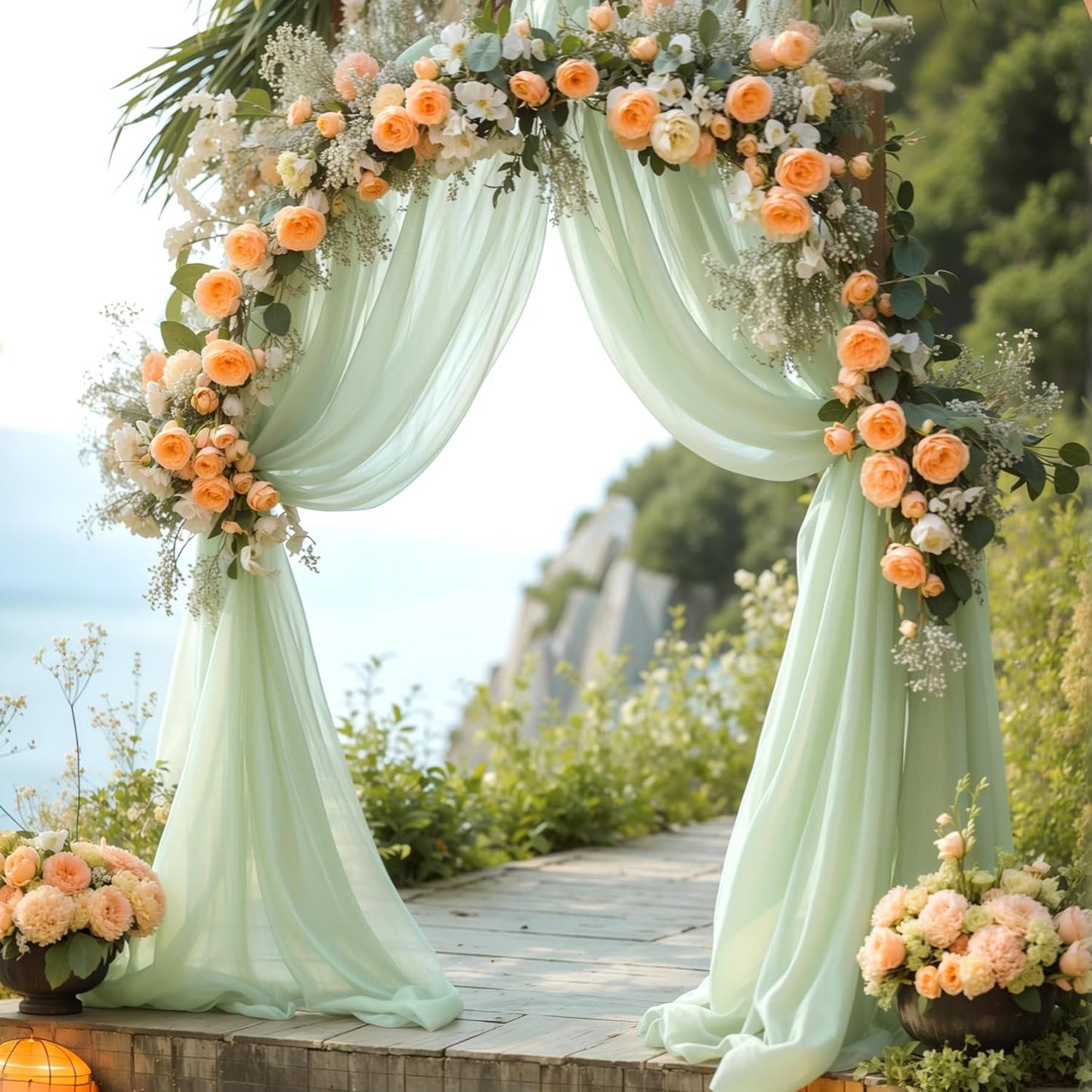 Wedding Arch Draping Fabric 2 Panels 19FT Sage Green Arch Drapes Sheer Backdrop Curtain for Wedding Ceremony Party Ceiling Decorations