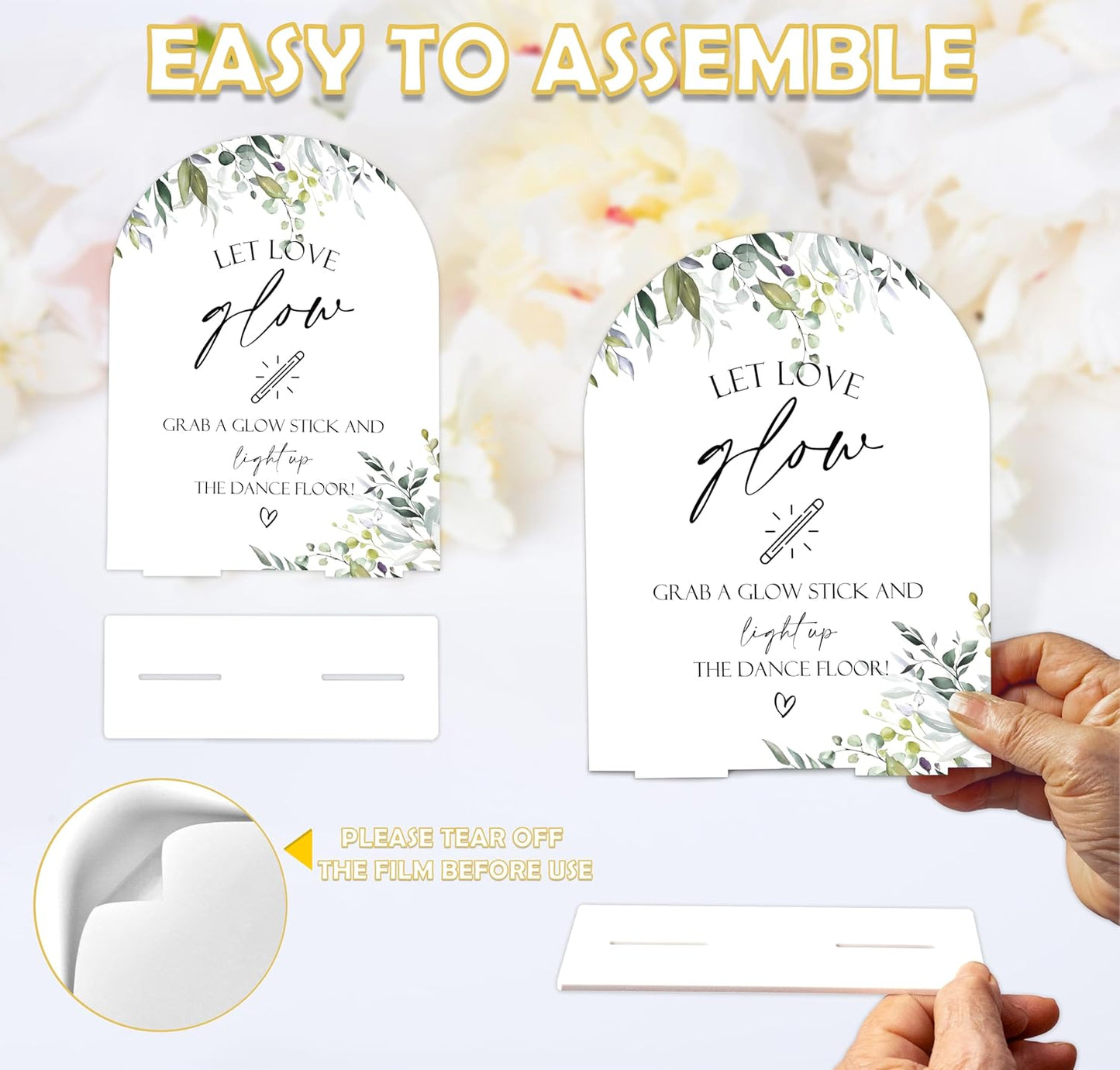 Greenery Let Love Glow Sign, 6 x 8 Inch White Arch Acrylic Wedding Sign with Holder, Wedding Sign for Ceremony and Reception, Wedding Decoration, Wedding Supplies - LY13