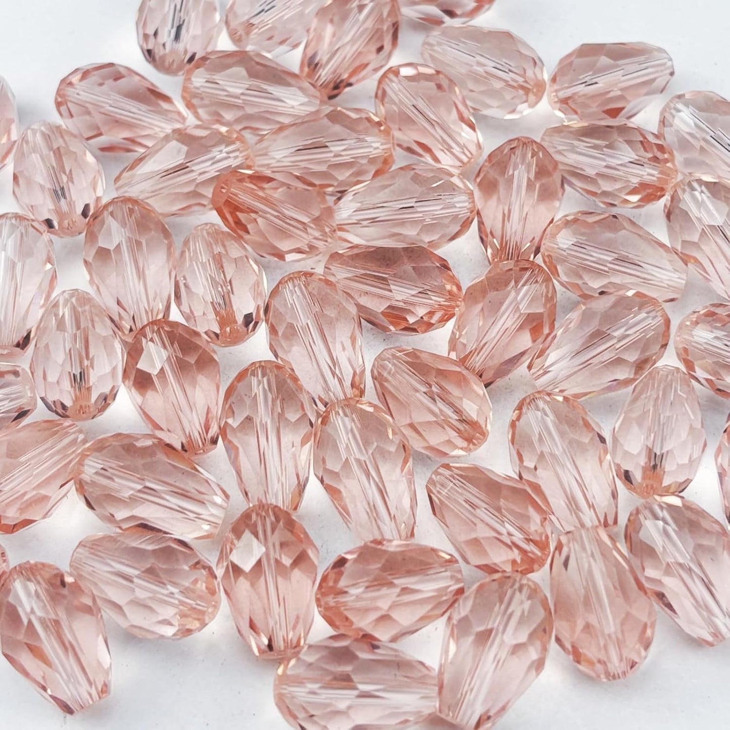 130pcs 6x8mm Teardrop Crystal Glass Beads for Jewelry Making, Faceted Vertical Hole Teardrop Glass Spacer Beads for Wind Chimes Bracelet Earring Necklace DIY Craft(Pink)