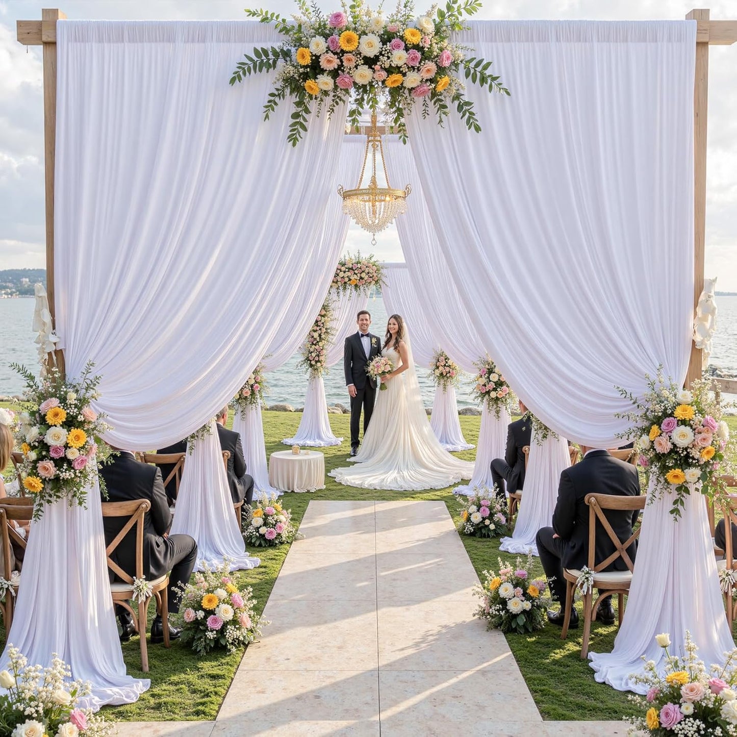 20ft x 15ft White Wrinkle Free Backdrop Curtains for Parties,Silky Polyester Fabric Wedding Ceiling Drapes, 4 Panels 15ft Photo Back Drop Drapes for Baby Shower Photography Stage Background Cloth