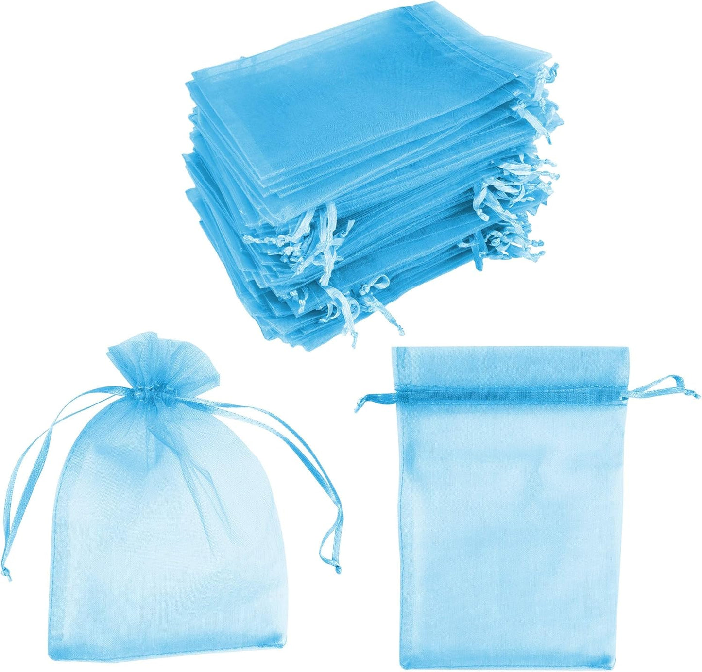 Super Z Outlet 100 Pack 5x7 Inch Mini Sheer Drawstring Organza Transparent Bags Jewelry Sack Pouches for Wedding, Party Decorations, Arts & Crafts Gifts (Light Blue)