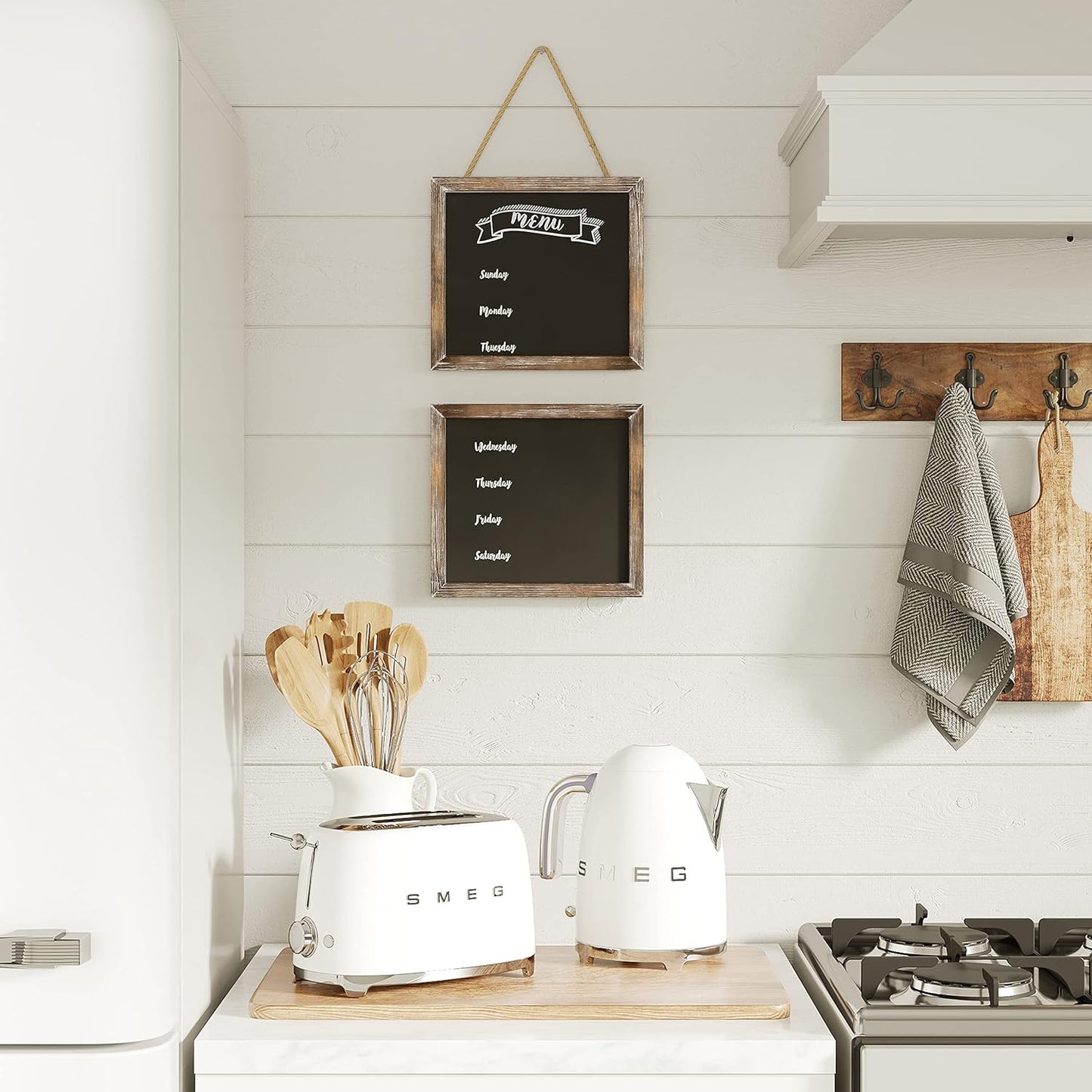 Barnyard Designs Magnetic Hanging Chalkboard Sign – Rustic Decorative Display Presentation Board for Office, School Supplies, Kitchen, Restaurant, Weddings and More, 11” x 10” (2 Pack)