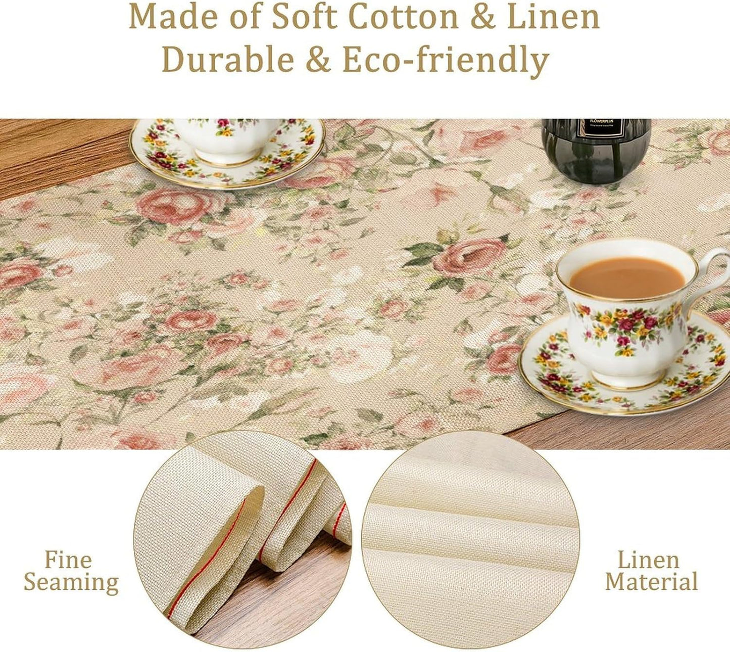 Lovely Rose Table Runner, Red and White Vintage Rose Delicate Floral Natural Pattern Long Table Restaurant Kitchen Holiday Party Decoration,13in（33cm） W * 36in（92cm） L