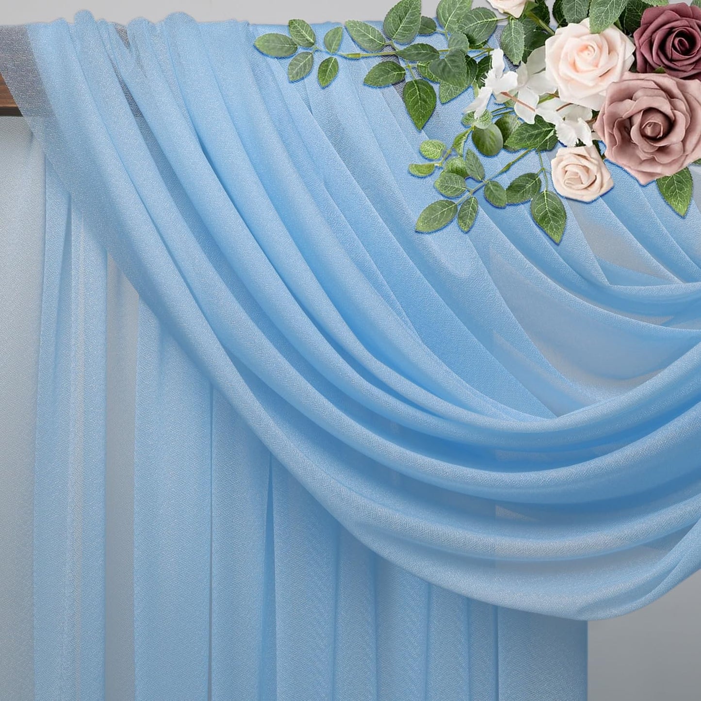 Wedding Arch Draping Fabric 4 Panels 28.7" x 20FT Dusty Blue Sheer Chiffon Backdrop Drapes for Wedding Ceremony Birthday Party Bridal Shower Outdoor Decoration