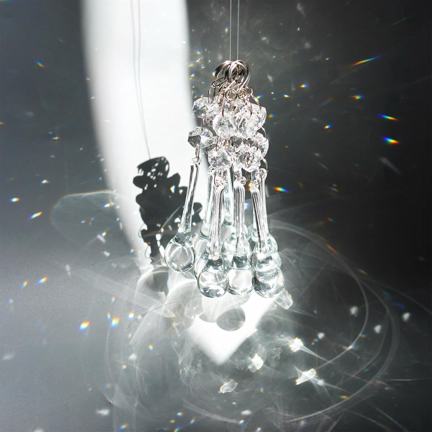 H&D 10pcs 5.3" Crystal Raindrop with Octagon Beads Chandelier Prisms Pendants Lamp Curtain DIY Suncatcher Parts (Clear)