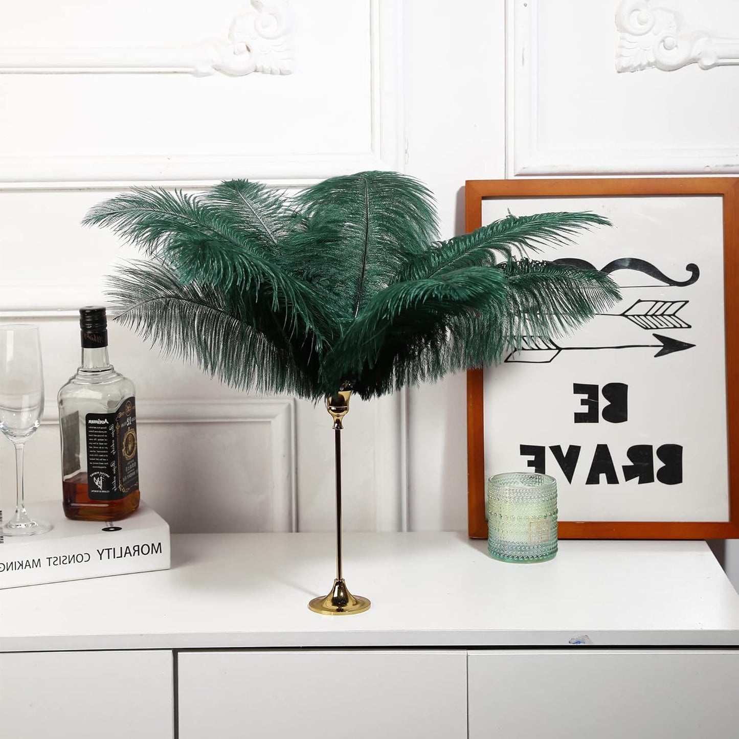 Ballinger Blackish Green Ostrich Feathers - 12Pcs 12-14inch Long Craft Feathers Bulk for Vase, Wedding Party Centerpieces Mardi Gras Decorations and Home Decor