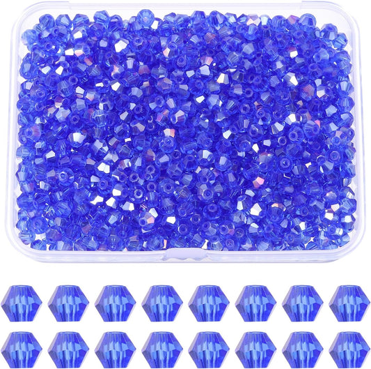 PATIKIL 1000pcs 3mm Bicone Glass Crystal Beads, Faceted Glass Spacer Beads with Box for Jewelry Making Bracelet Necklace Earrings DIY Suncatcher Craft, Blue AB