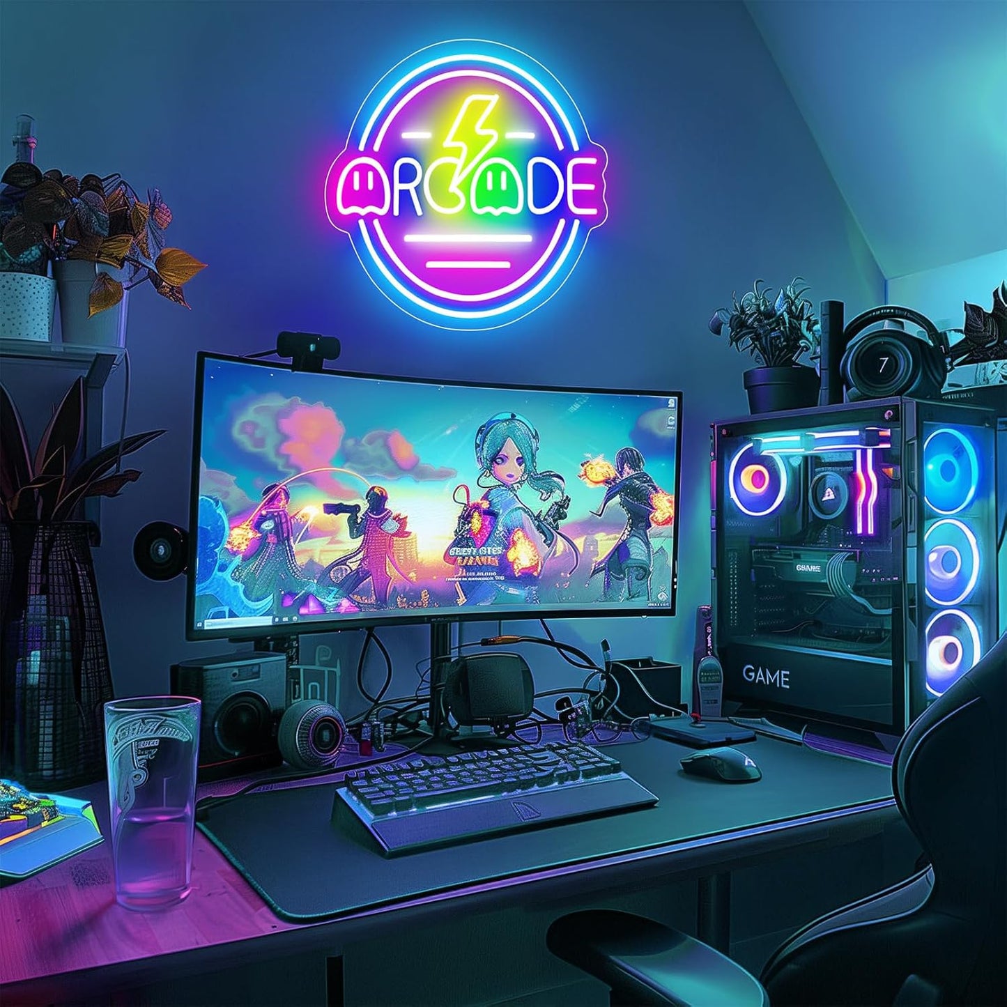 Gamer Neon Sign for Gamer Room Decor, Dimmable Arcade Neon Signs for Wall Decor, USB Powered Bright LED Neon Gaming Signs for Boys Room, Best Gamer Gifts for Teenage Boys, Kids(13.3”x13.3”)