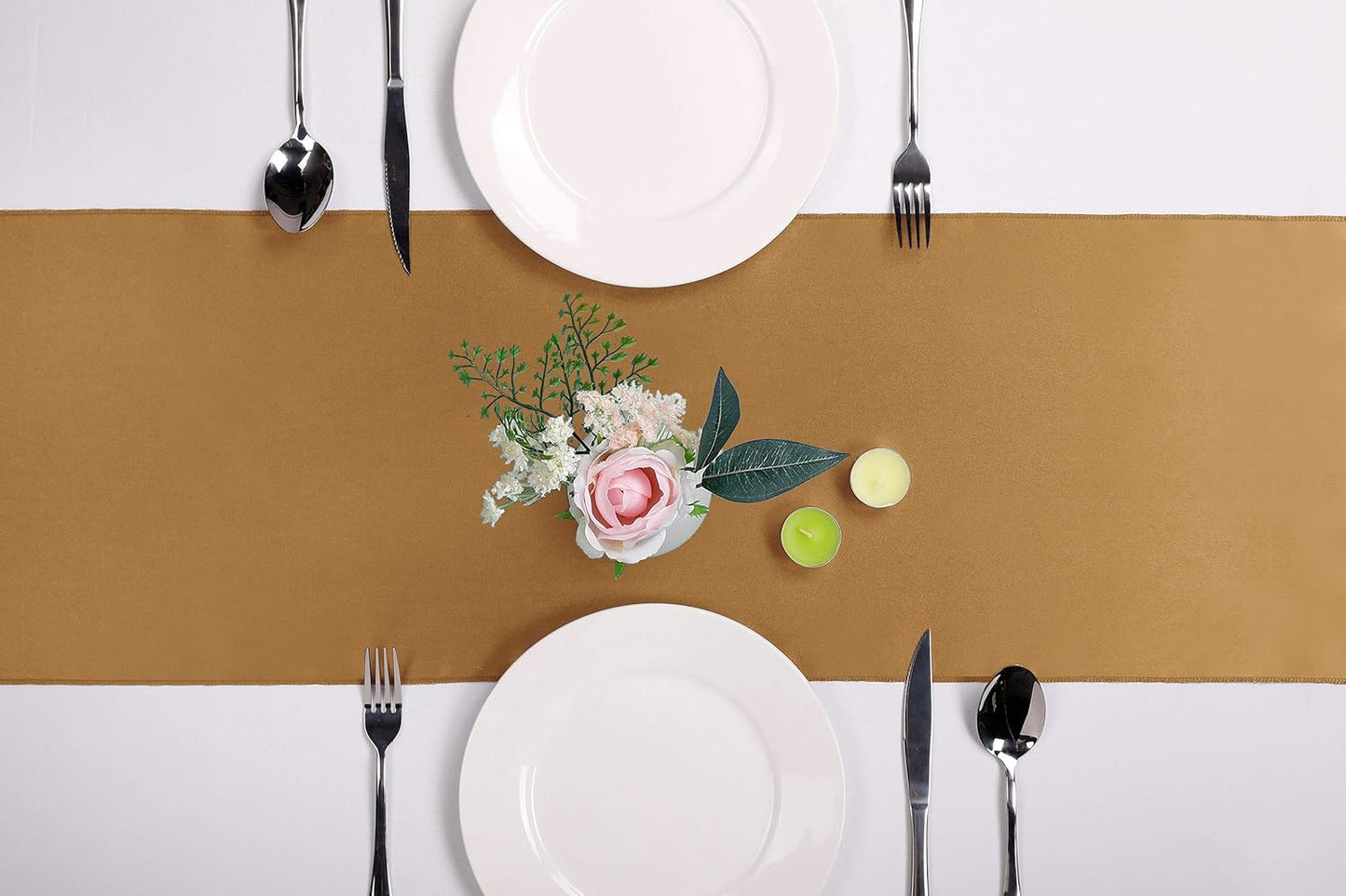 10-Pack Satin Table Runner Old Gold 12 x 108 inches Long, Table Runners for Wedding, Birthday Parties, Banquets Decorations（10 Pack, 12x108 Inch, Old Gold）