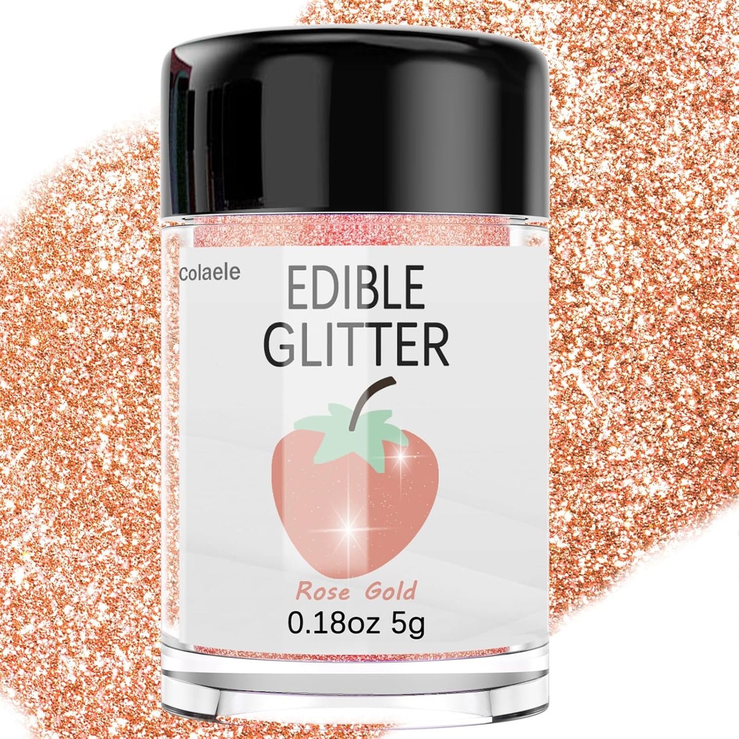 Rose Gold Edible Glitter for Cakes Drinks - Colaele 5 grams Food Grade Luster Dust Glimmer Powder Metallic Fancy Food Decorating Sprinkle Brew Glitter Dust Decorations Beverage Candy Dessert, Vegan