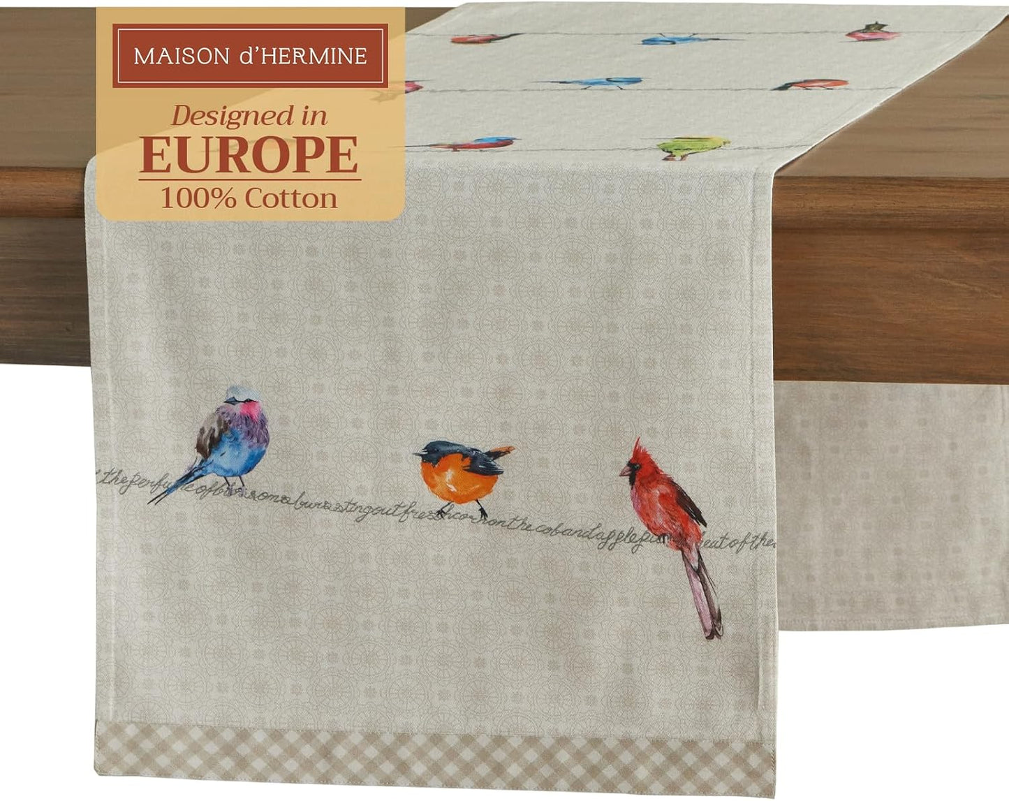 Maison d' Hermine Table runner 100% Cotton Double Layer Table Runners 72 inches long Decorative for Home Kitchen Dining Party Wedding Bridal Shower Spring Summer (Birdies On Wire, 14.50" x 72")