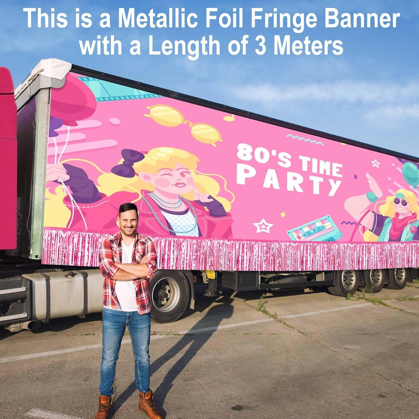 6 Pack 10 Ft Pink Foil Fringe Garland Metallic Streamers Tinsel Banner Wall Hanging Garland Backdrop for Parade Floats, Halloween, Christmas, Thanksgiving, New Year Party Decorations