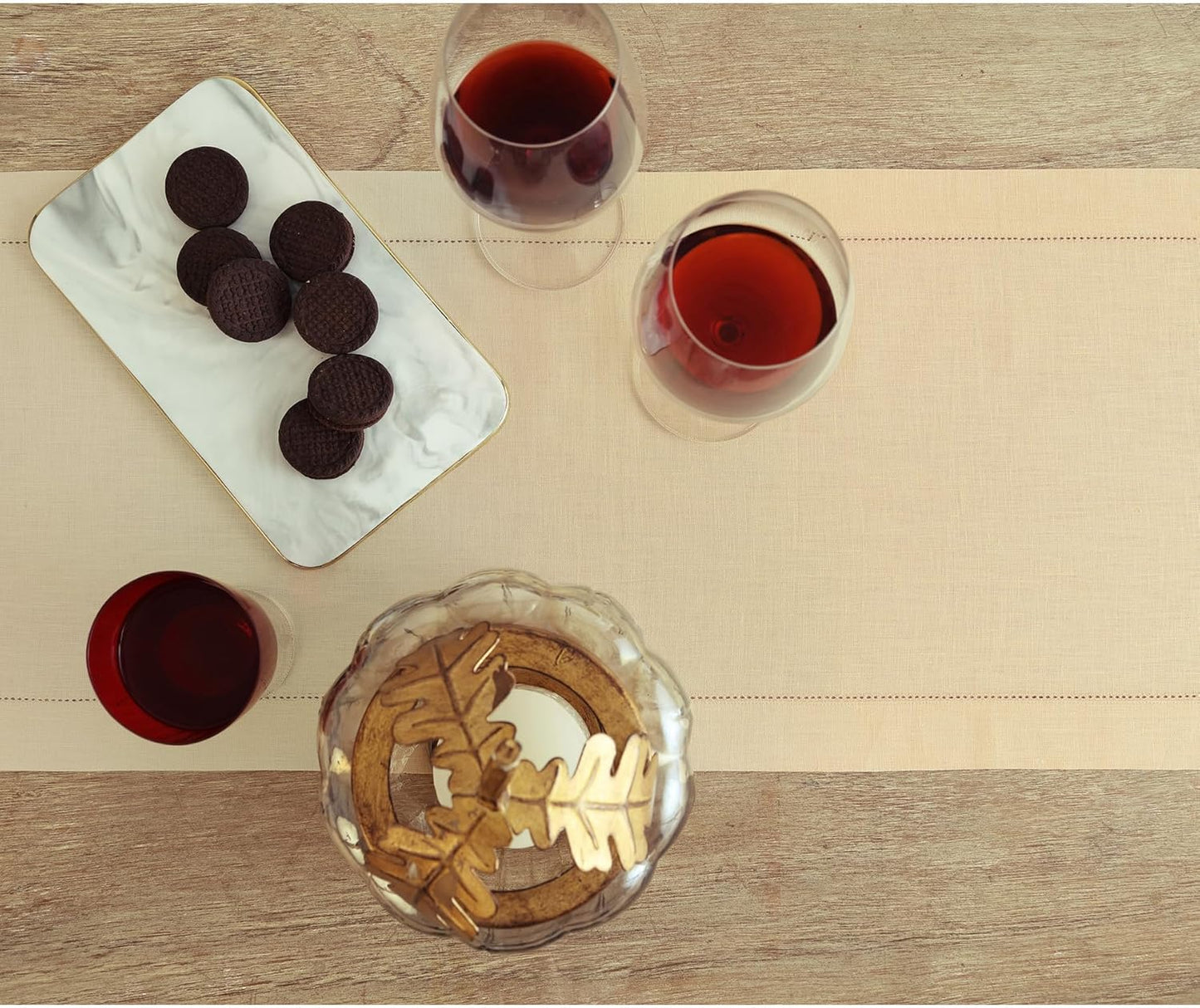 Solino Home Linen Hemstitch Table Runner 60 Inches - 100% Pure Linen Beige Table Runner 14 x 60 Inch Ideal for Dresser and Coffee Tables - Fall, Autumn, Thanksgiving, Christmas - Classic Hemstitch