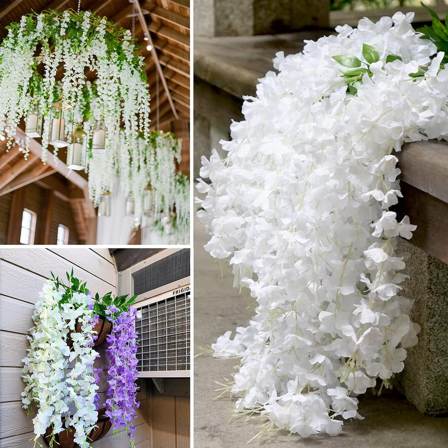 5 Pack White Wisteria Hanging Flowers Garland, 3.77 Feet Artificial Flower Vines, Fake Wisteria, Artificial Vines Hanging Garland for Backdrop Outdoor Yard Garden Decor