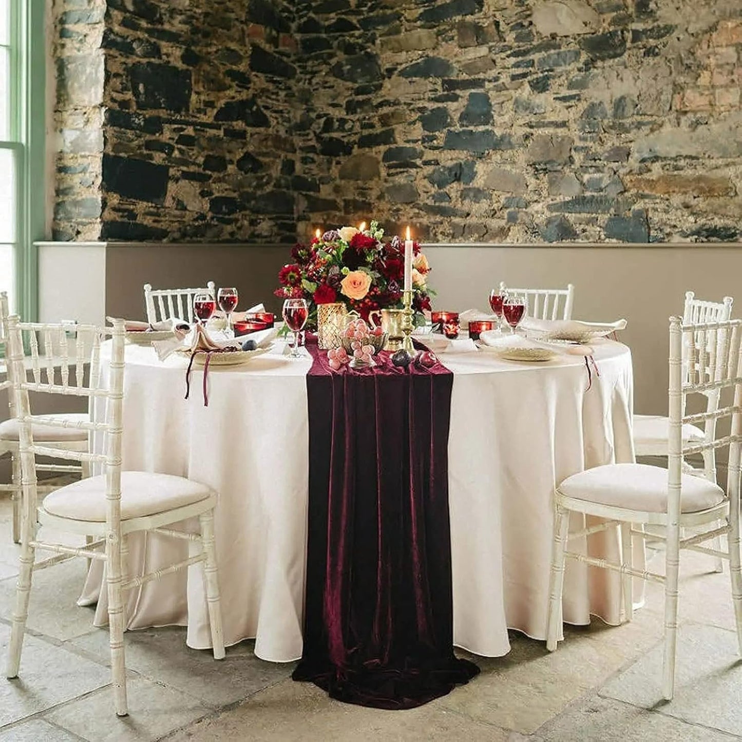 Luxurious Velvet Table Runner, 10ft Wedding Reception Decorations, 20x120inch Soft Velvet Fabric, Table Linen Overlay, Wedding Table Runners (Burgundy, 20X120inch, 2pack)