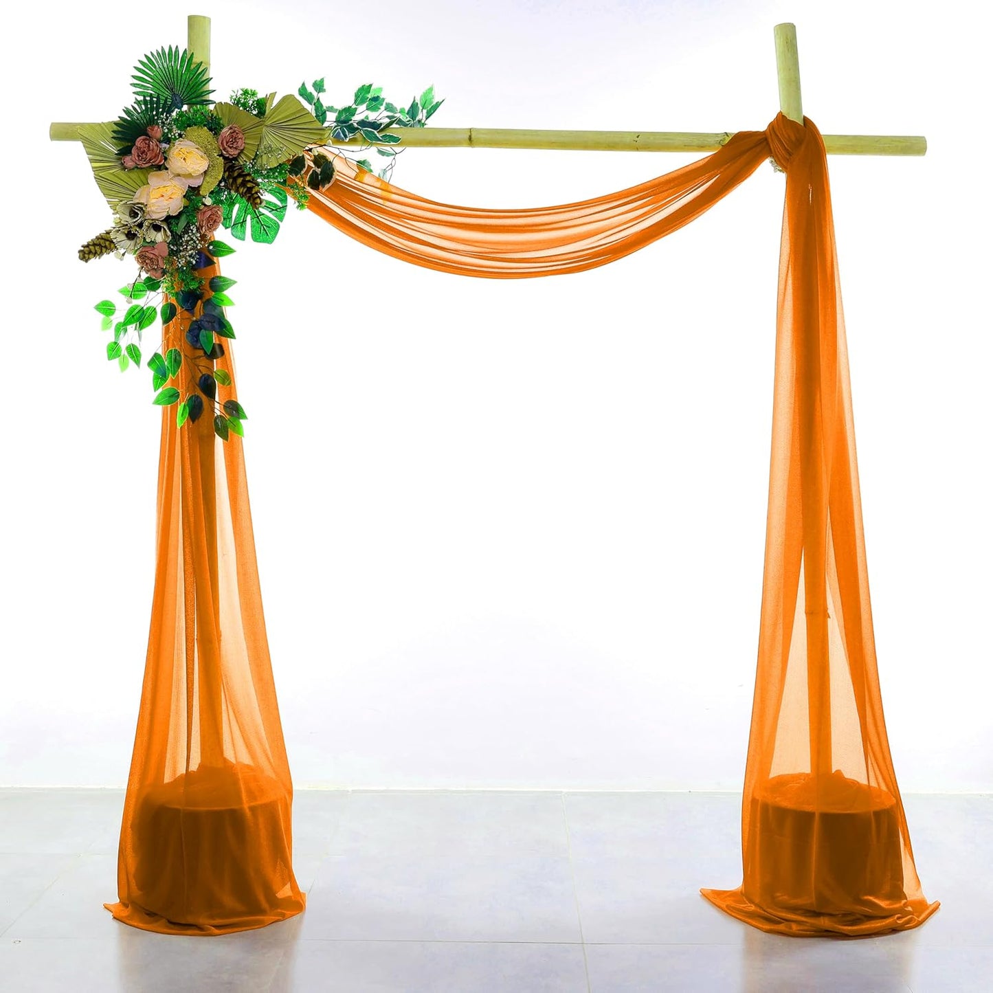 VDS Pack of 2 Panel (30 Inch X 40 Feet) Wedding Arch Draping Fabric Sheer Chiffon Fabric Drapery for Wedding Ceremony Reception Swag Backdrop Canopy Chuppah ARBO Altars Decoration (Orange)