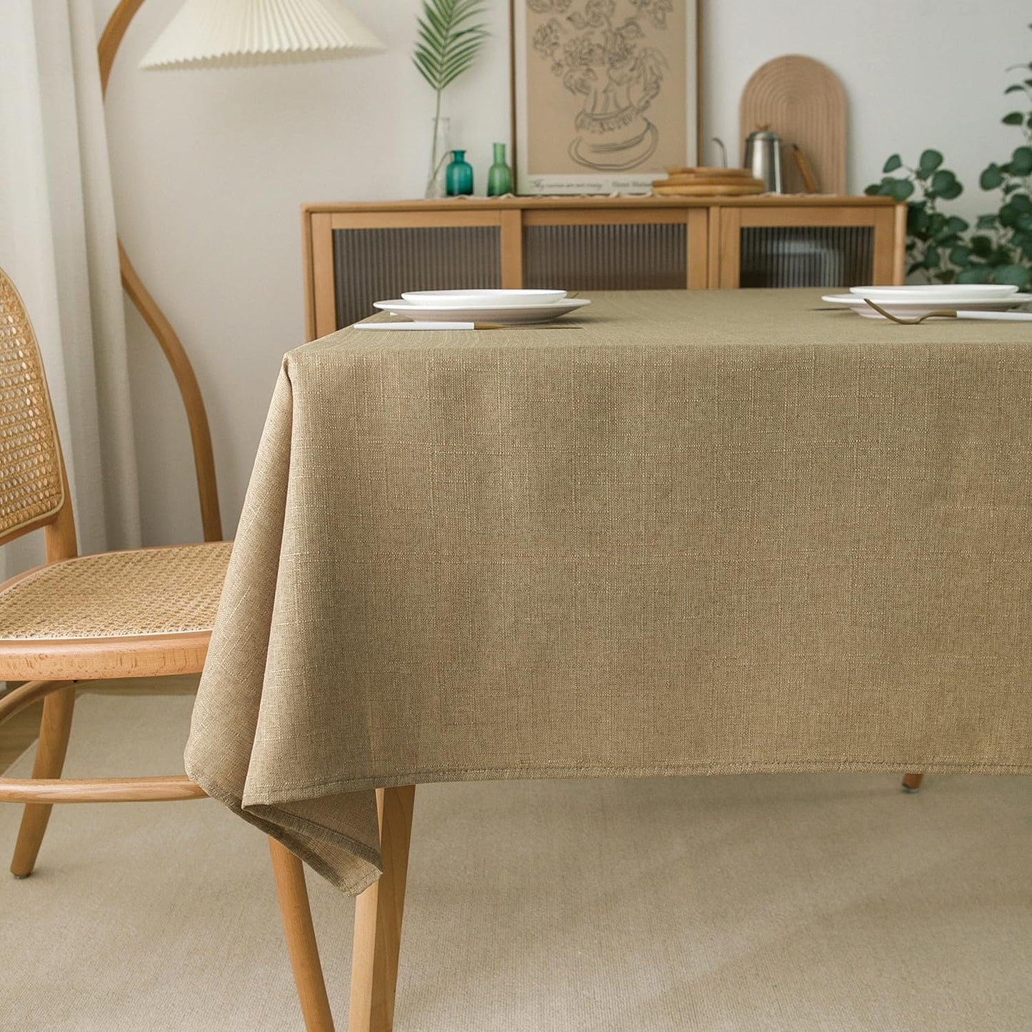 NLMUVW Linen Tablecloth Rectangle Textured Farmhouse Table Cloth Water Resistant Decorative Table Cover for Dining Kitchen Cafe, Dark Burlap, 54 x 96 Inch