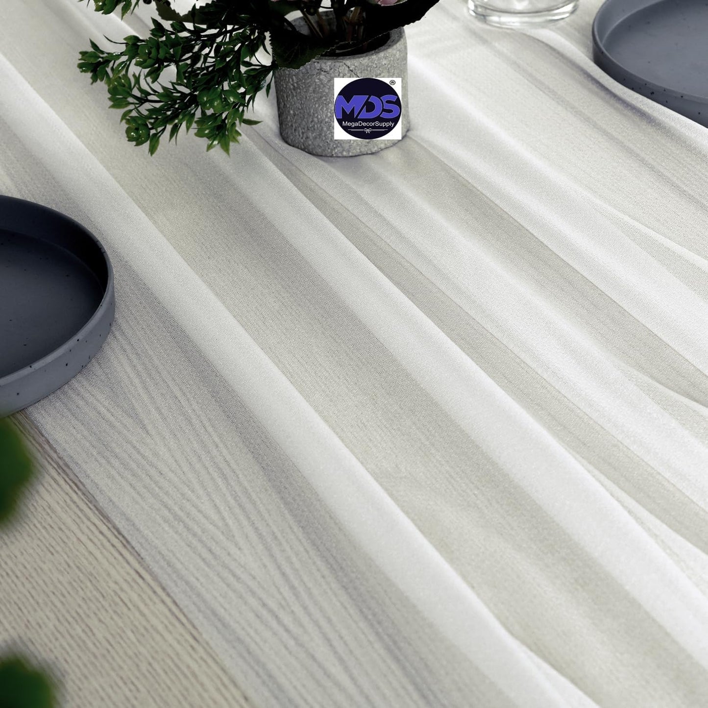 MDS 20 Pack 10ft Chiffon Table Runner 29 x 120 Inches Sheer Wedding Runner Romantic Rustic Table Runner for Wedding Decorations, Birthday Parties, Bridal Shower Party Arch Decor - Ivory