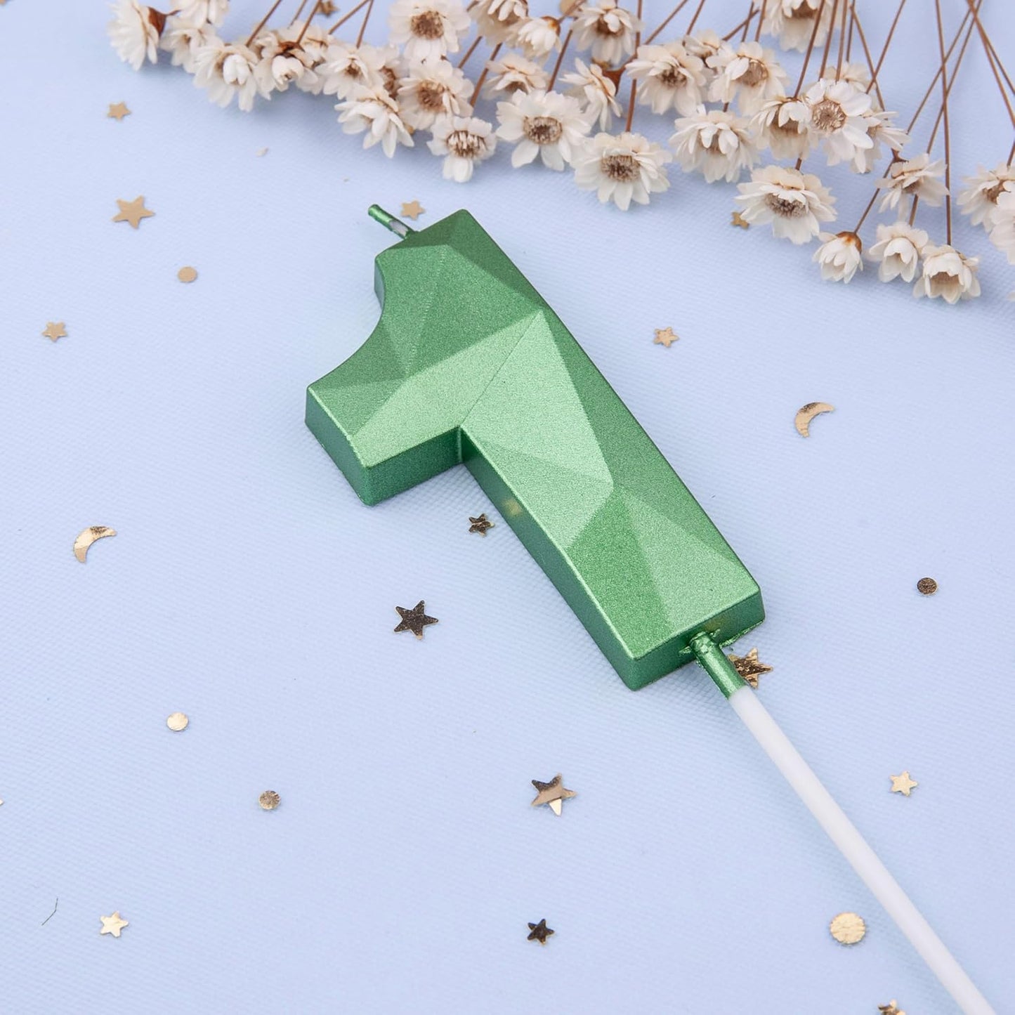 PHD CAKE 2.76 Inch Crystal Green 1 Number Cake Candle, Numeral Birthday Candles, Green Number Candles, Party Celebration