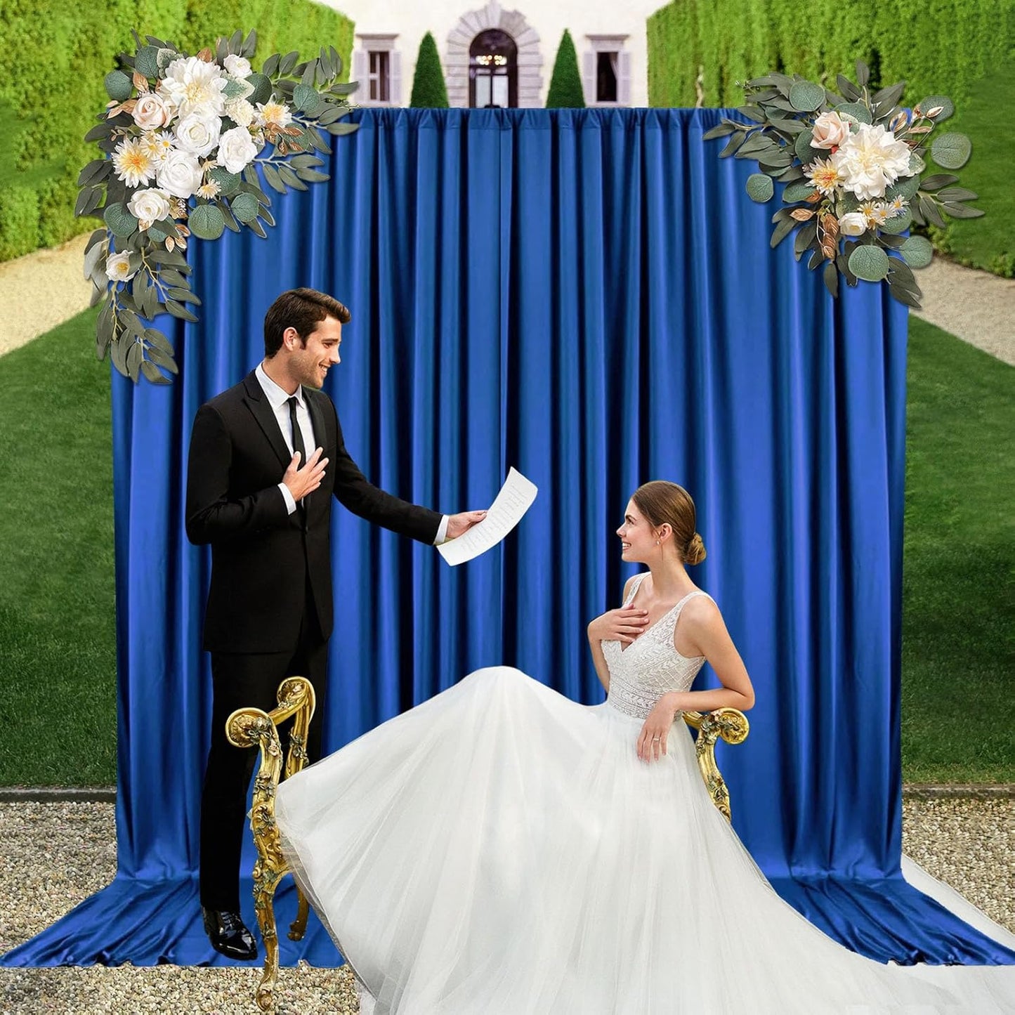 10ft x 10ft Royal Blue Backdrop Curtains for Parties, Fabric Satin Background Curtain with Rod Pockets for Weddings, Birthday, Baby Shower, Photography, Graduation Party Backdrop Drapes, 2 Panels