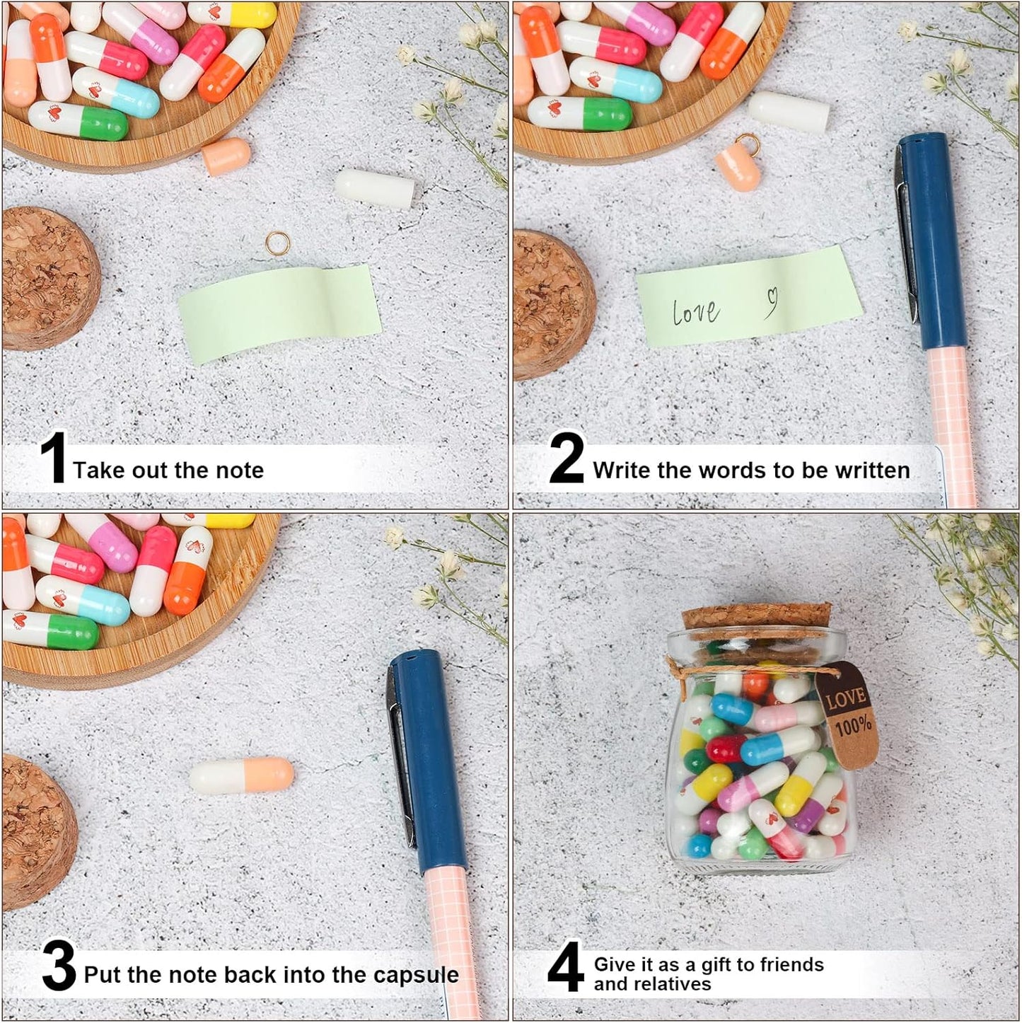 Capsule Letters Message in a Bottle - Love Letter for Valentine's Day, Birthday,Long Distance Relationship Gifts for Boyfriend,Girlfriend - (Mixed Color 45pcs)