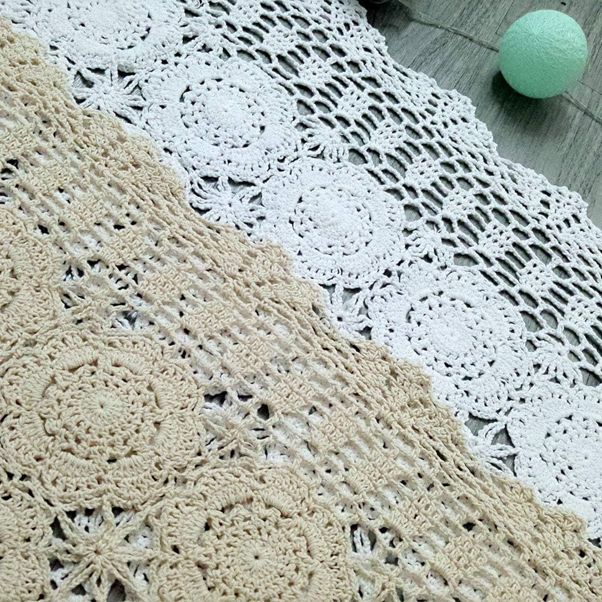 Cotton Handmade Crochet lace Table Runners Rectangular Tablecloth Doilies Doily Table Dresser Scarf Décor,19x23Inch,Beige