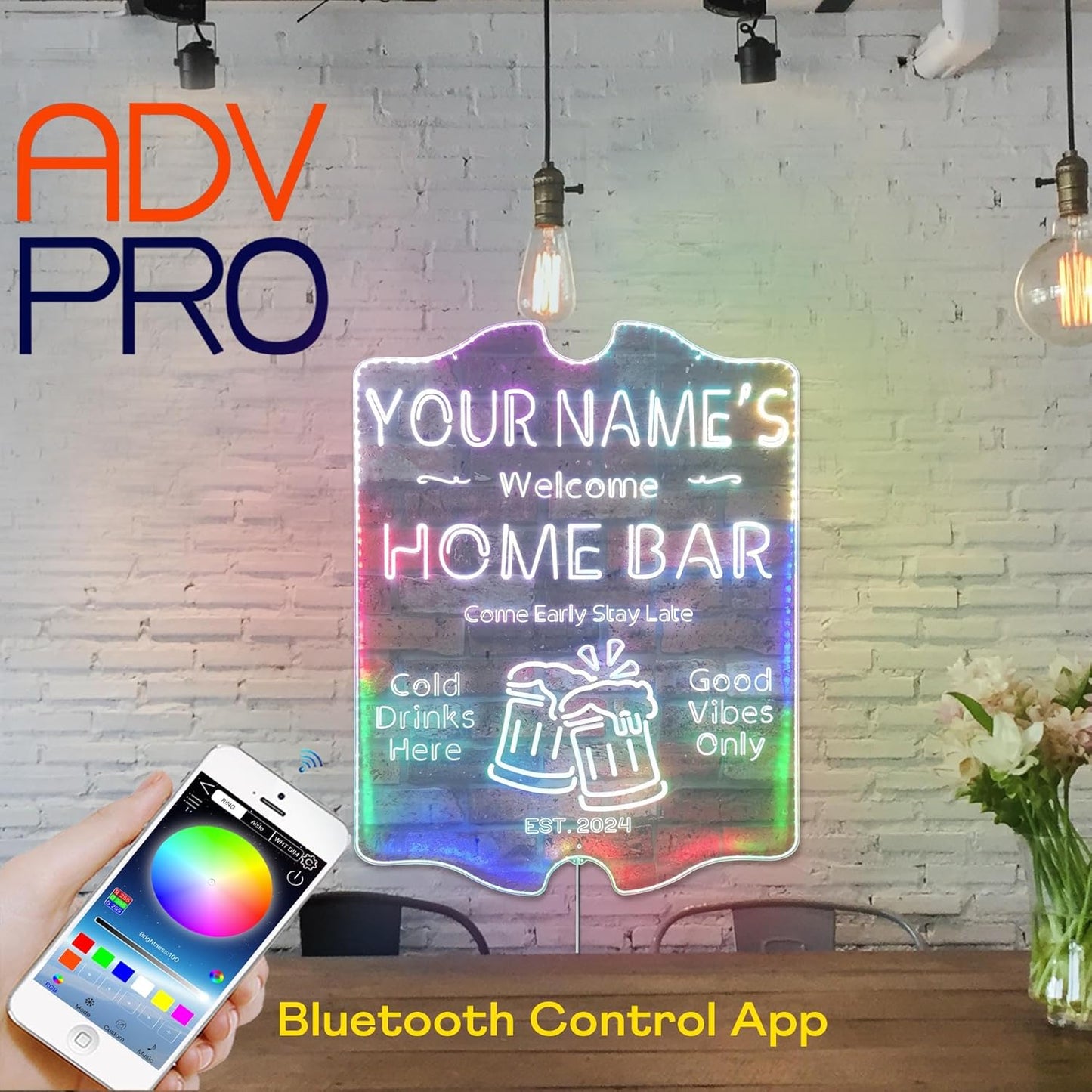 ADVPRO Personalized Your Name Home Bar RGB Dynamic Glam LED Sign - Cut-to-Edge Shape - Smart 3D Decoration - Multicolor Signage st06s32-fnd-p11-tm-c