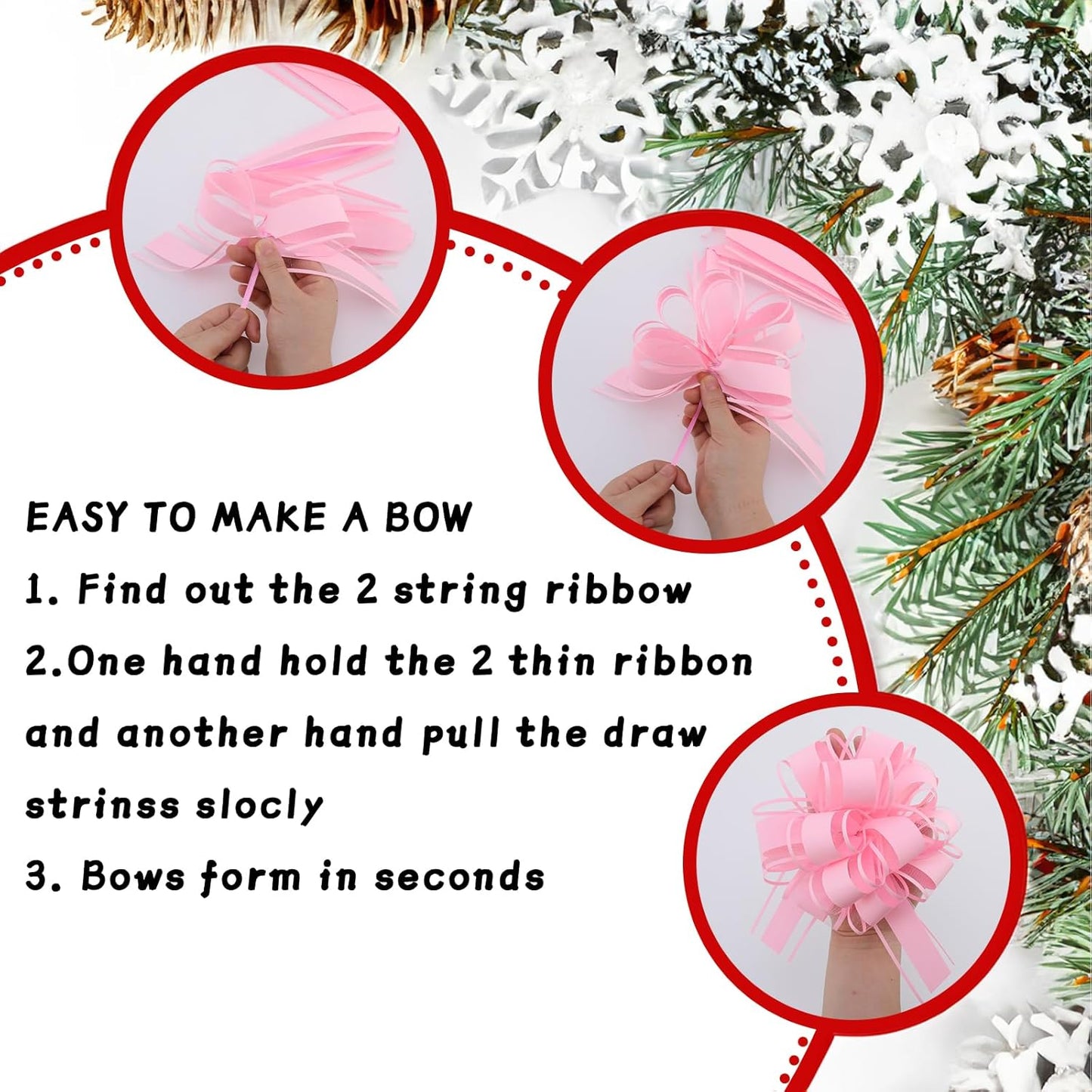 40 Pieces 6 Inches and 3 Inches Pull Bow Wrapping Pull Bow Ribbon Pull Bows for Wedding Baskets,Large Bows for Presents. (Pink)