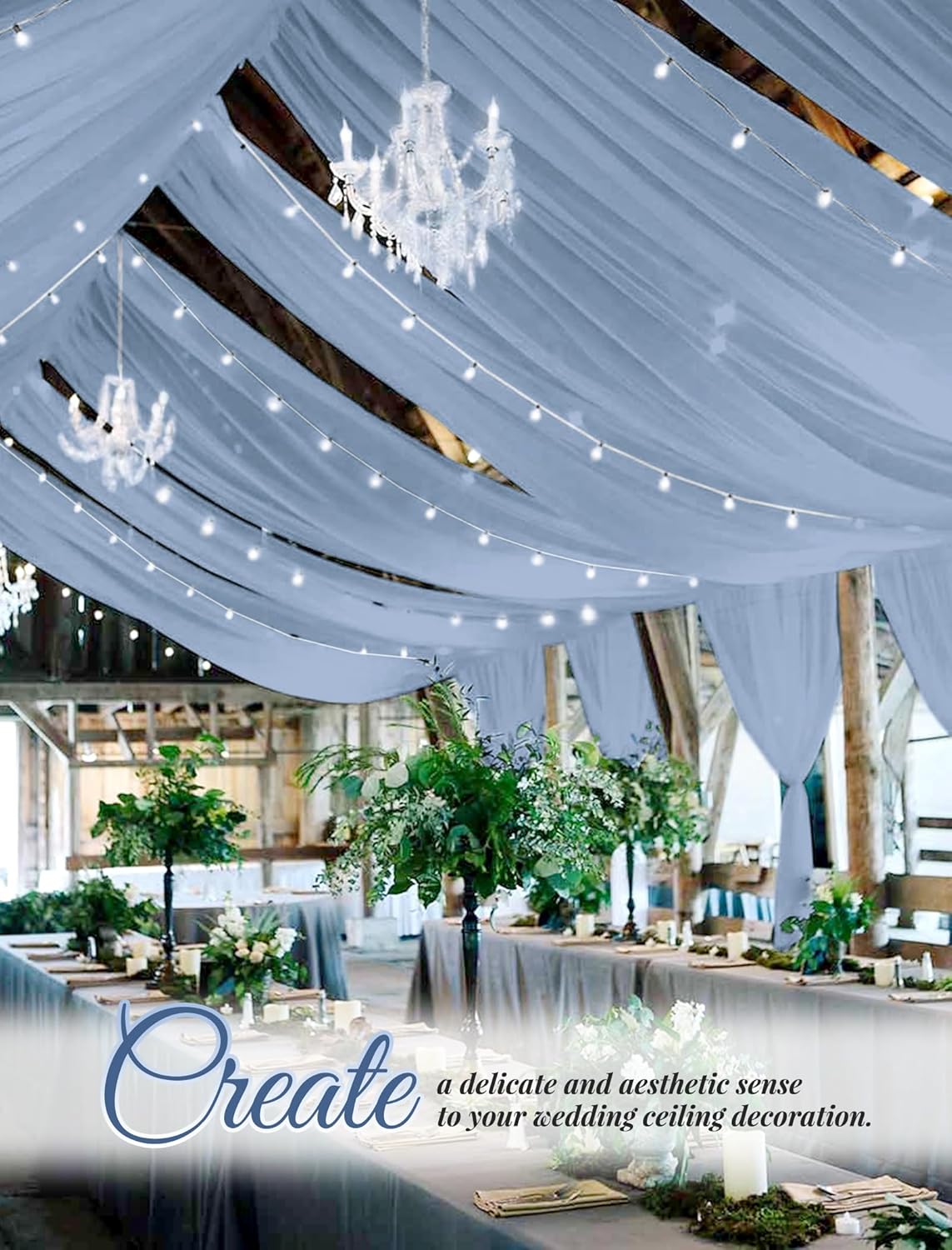 6 Panels Dusty Blue Wedding Ceiling Drapes 5ftx20ft Ceiling Drapes Chiffon Fabric Arch Draping Sheer Curtains Soft Drapery Draping Wedding Ceiling Decorations for Party Ceremony Stage Swag