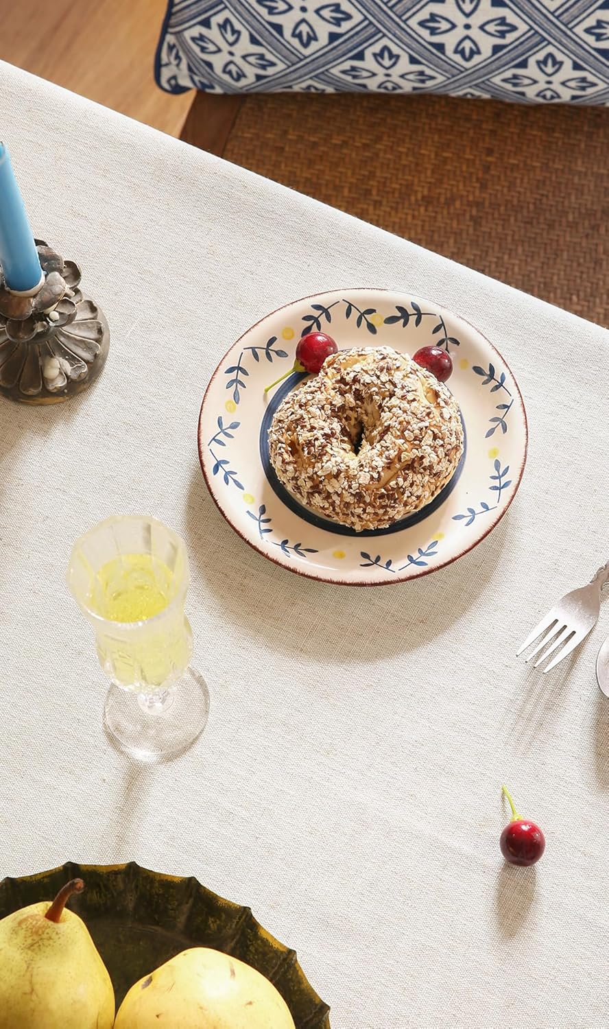 patdrea Designer Blue Square Tablecloth Table,Vintage Linen Leaves Floral Pattern Floral Tablecloths,French Table Cover Cloth Fall Decor for Kitchen Dining Christmas,Thanksgiving,67"x67"-Ivar B