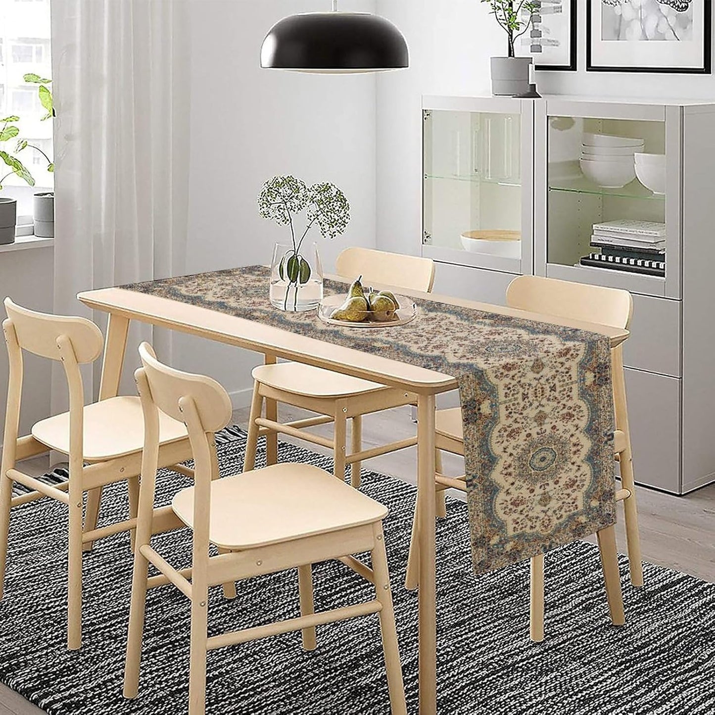 Boho Vintage French Table Runner,Retro Flower Rustic Country Style Floral Print Pattern for Home Kitchen Table Decor Dining Coffee Room Garden Party Decor 13x108in