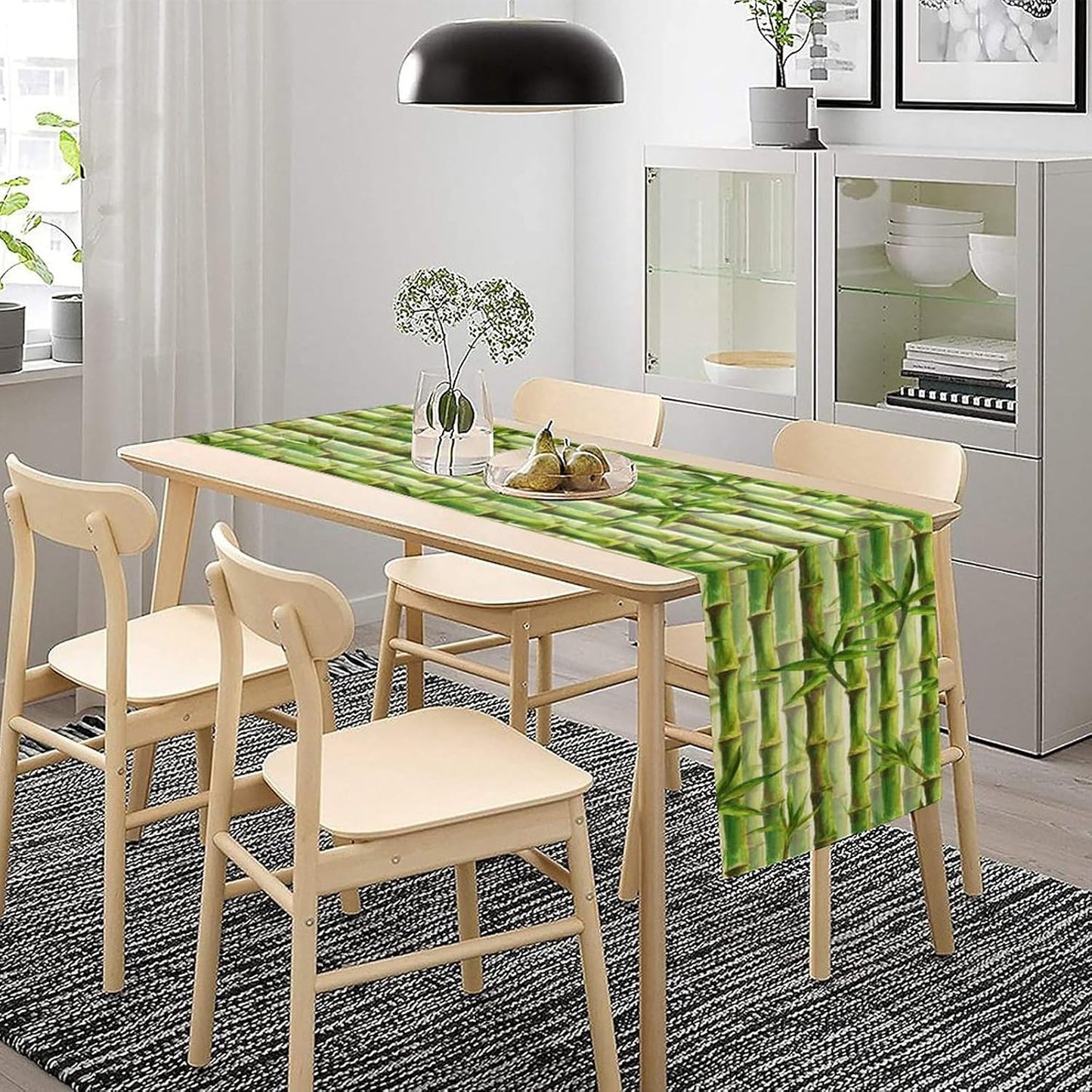 Bamboo Table Runner,Green Plant Print Table Runner for Kitchen Dining Table Home Party Decoration 13x72 Inch