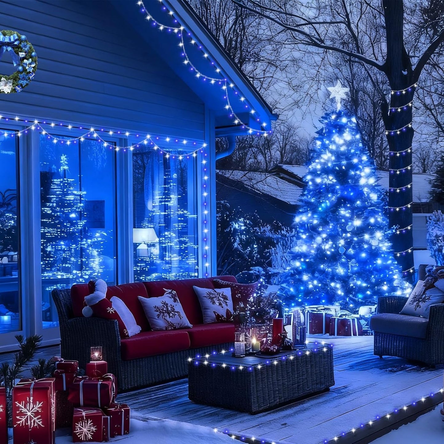 YEGUO 165ft 500 LED Blue and White Christmas Lights Outdoor Waterproof, Clear Wire String Lights Indoor Plug in, 8 Modes Clear Wire Twinkle Tree Light for Xmas Party Garden