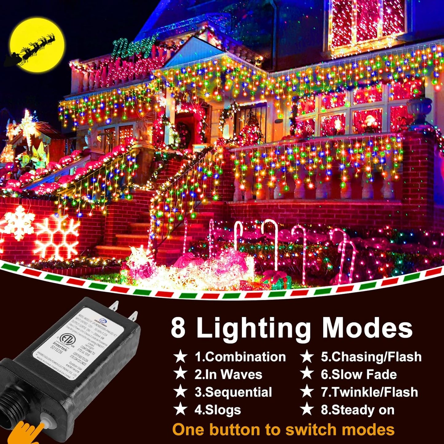 KNONEW 164FT 1600 LED Christmas Lights Outdoor Decoration Multicolor with 320 Drops, 8 Modes Timer Hanging Fairy String Lights Plug in Waterproof Indoor Decor for Holiday Wedding Party Window Garden